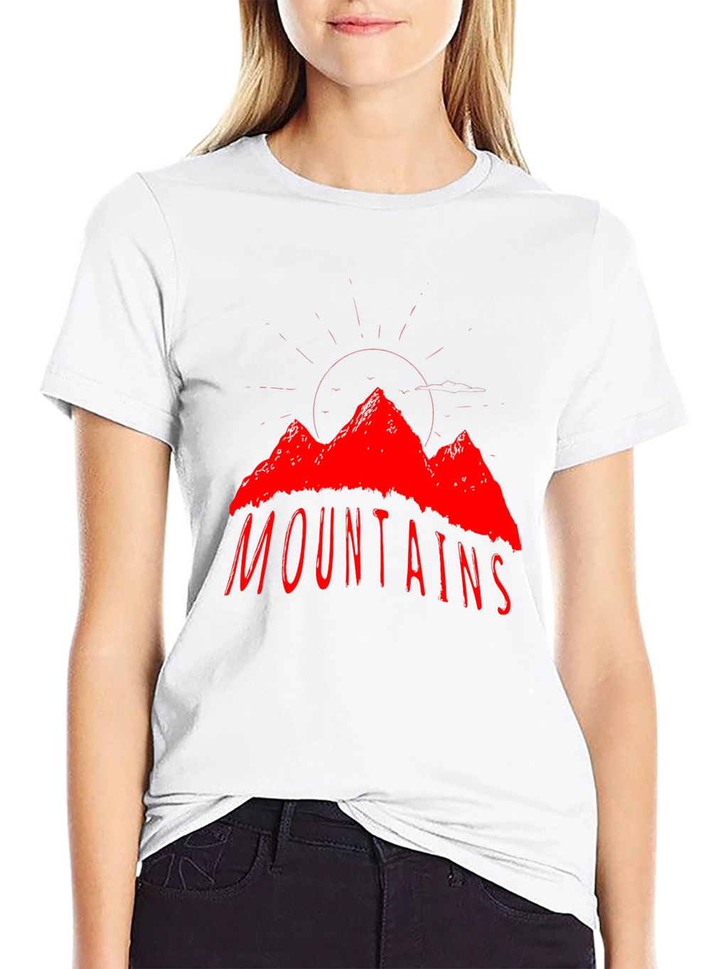 Mountains Graphic T-Shirt - Red Print on Black