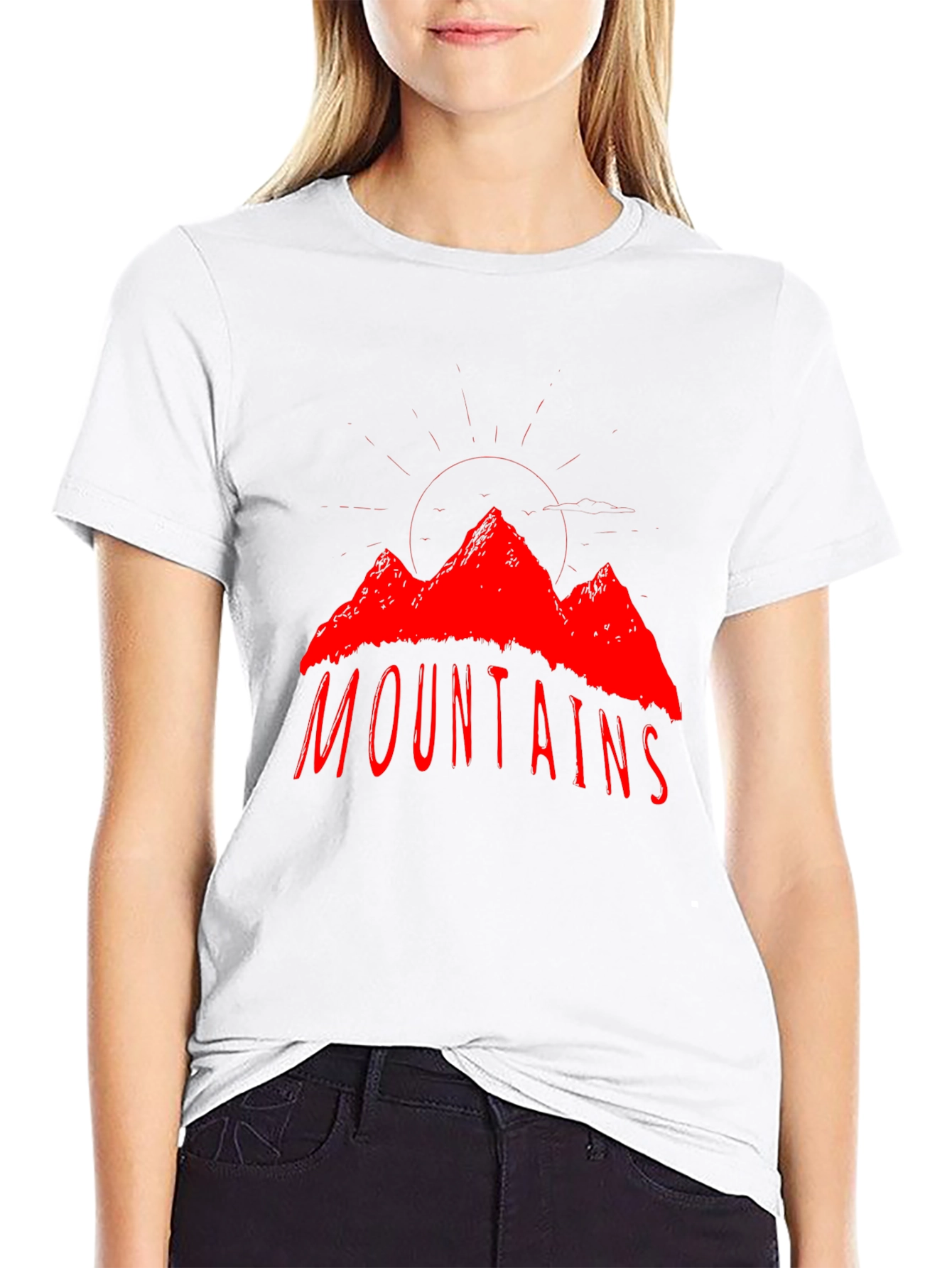 Mountains Graphic T-Shirt - Red Print on Black