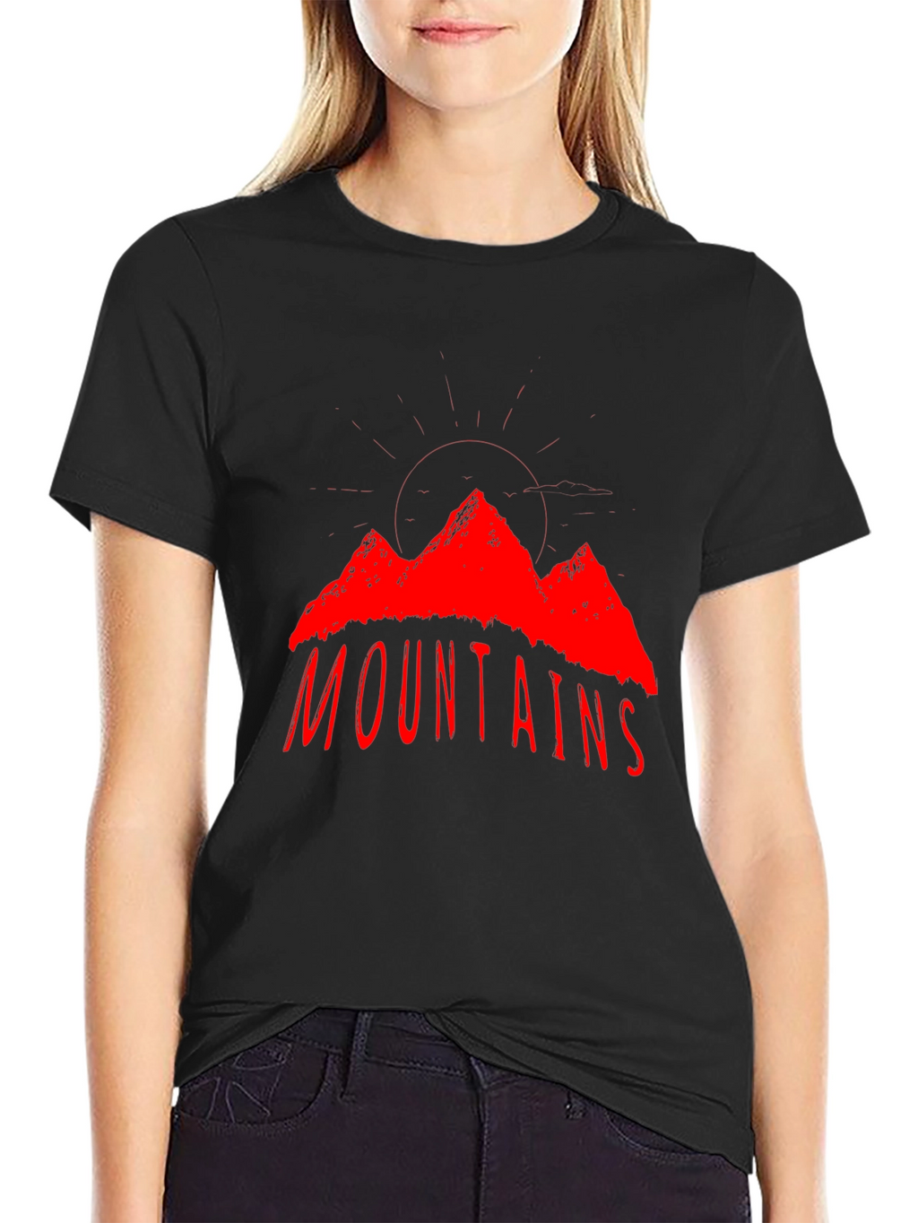 Mountains Graphic T-Shirt - Red Print on Black