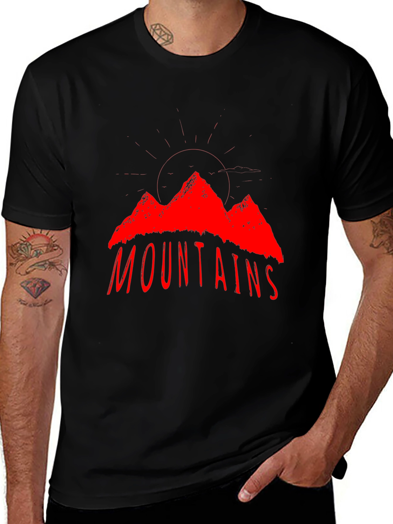 Mountains Graphic T-Shirt - Red Print on Black