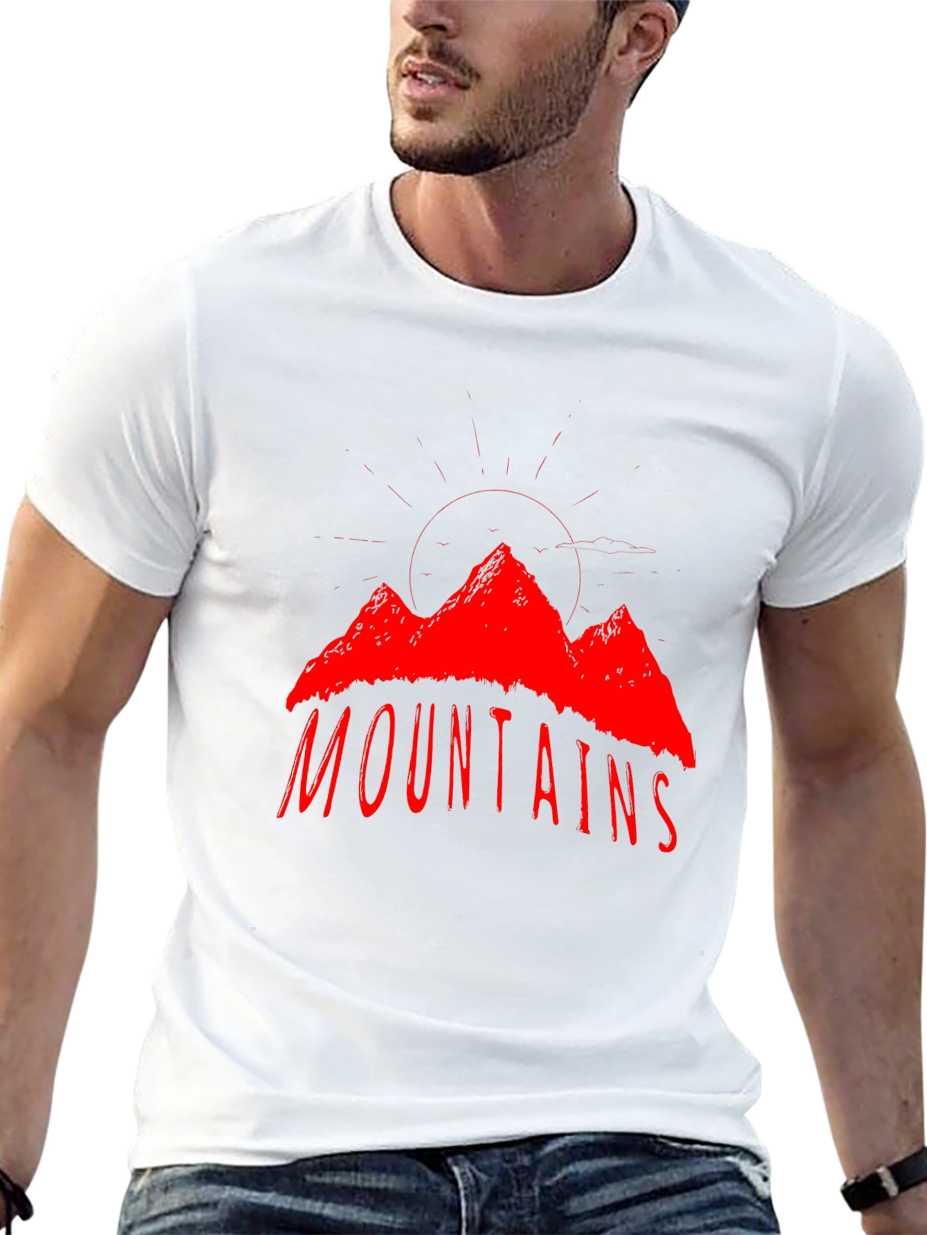 Mountains Graphic T-Shirt - Red Print on Black
