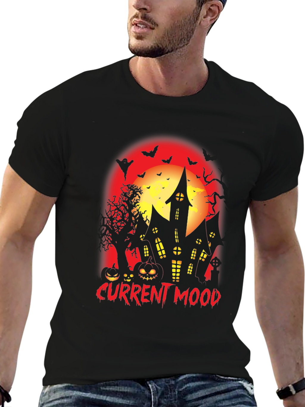 Current Mood Halloween Spooky Haunted House T-Shirt