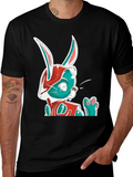 Cool Cartoon Rabbit Graphic Print Black T-Shirt