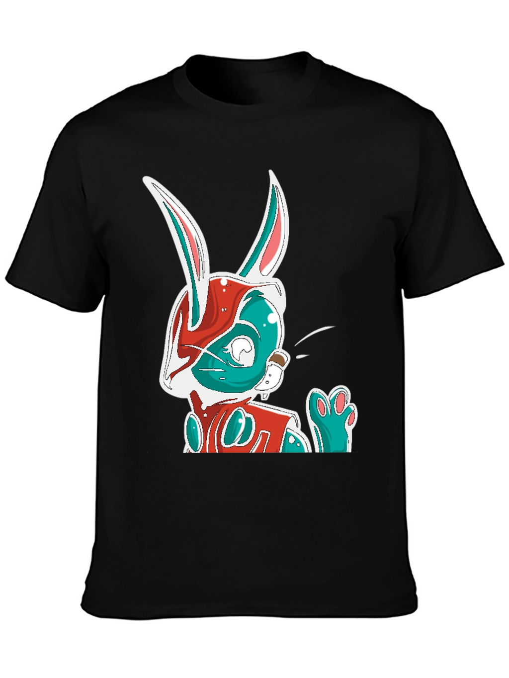 Cool Cartoon Rabbit Graphic Print Black T-Shirt