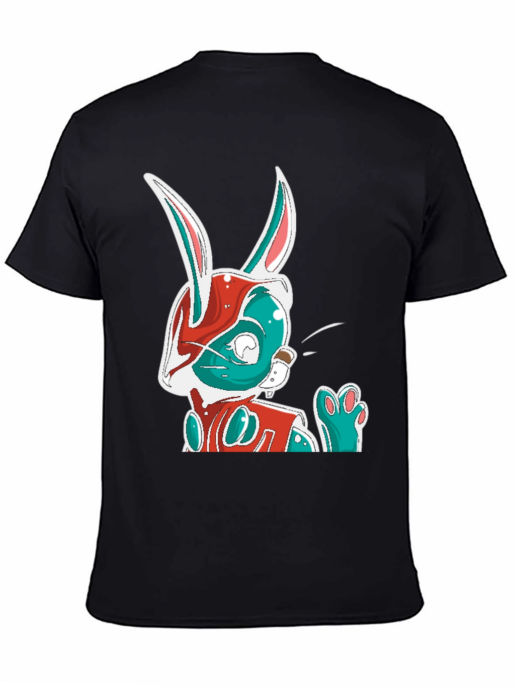 Cool Cartoon Rabbit Graphic Print Black T-Shirt