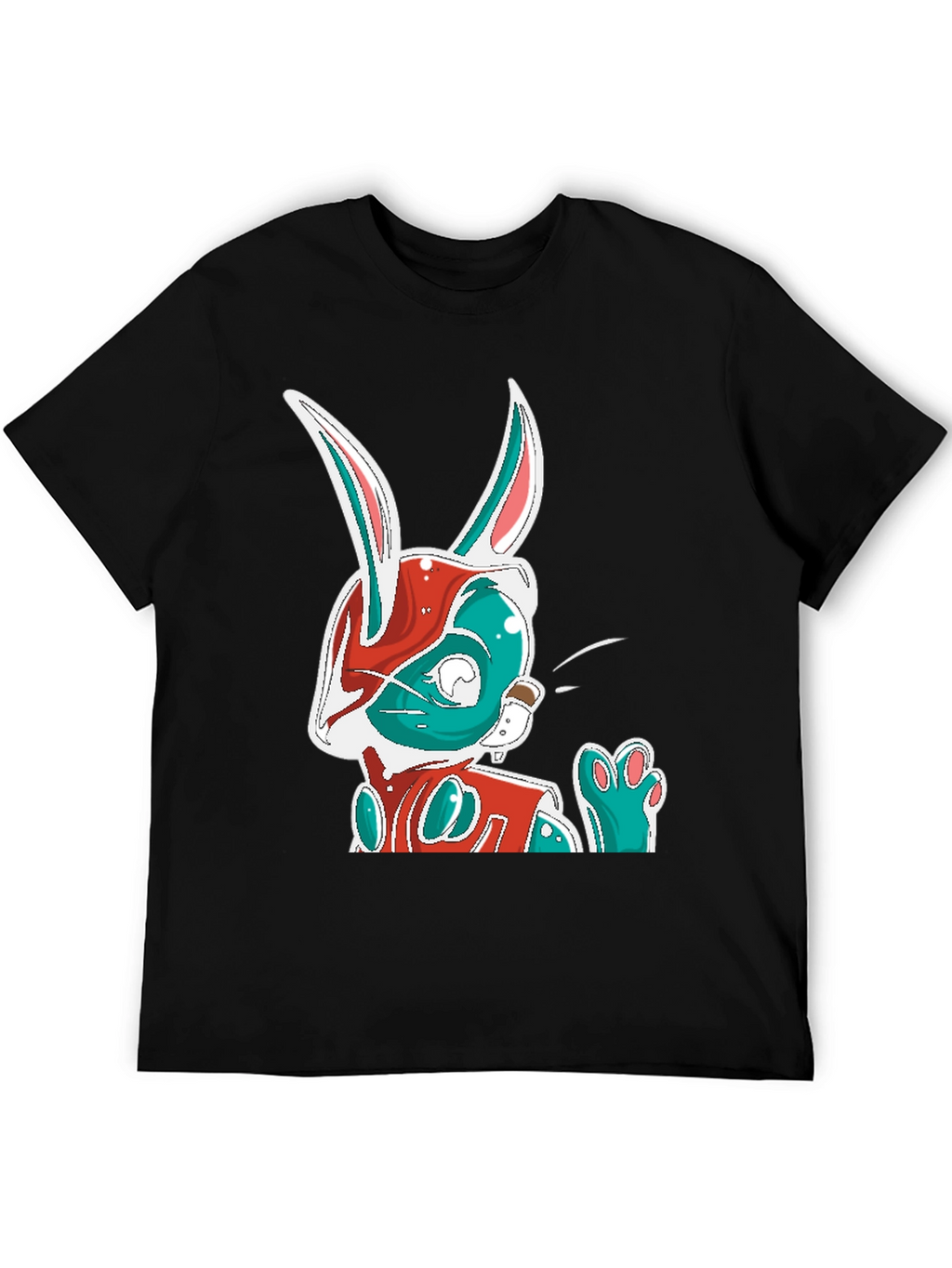 Cool Cartoon Rabbit Graphic Print Black T-Shirt
