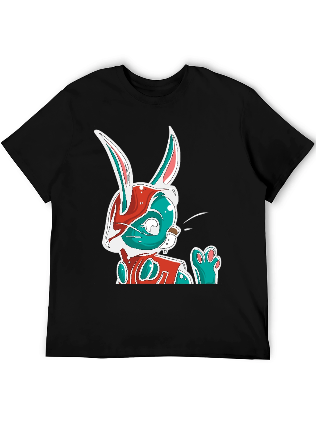 Cool Cartoon Rabbit Graphic Print Black T-Shirt