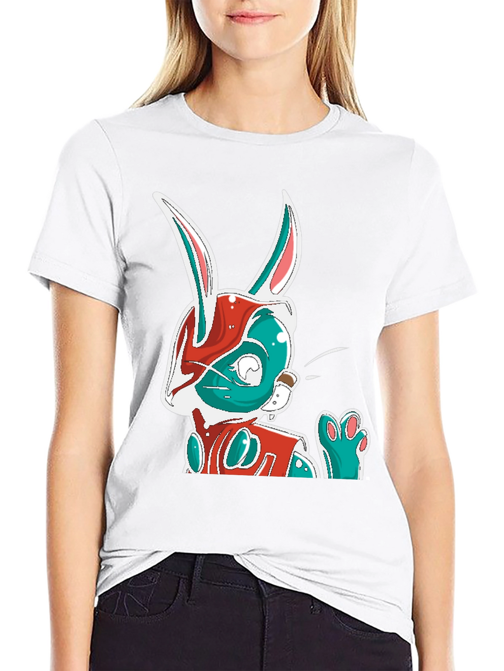 Cool Cartoon Rabbit Graphic Print Black T-Shirt