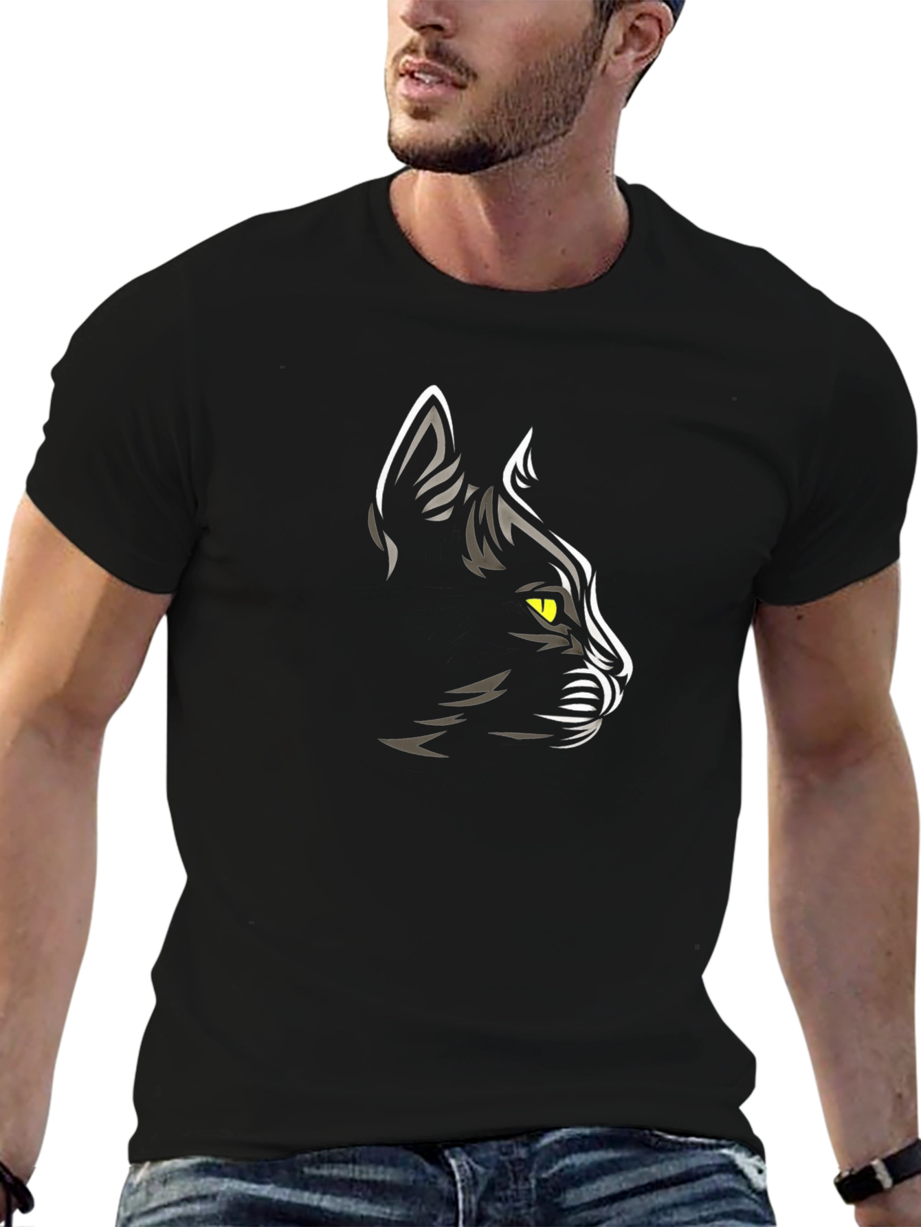 Cool Black Cat Graphic Print Mens T-Shirt