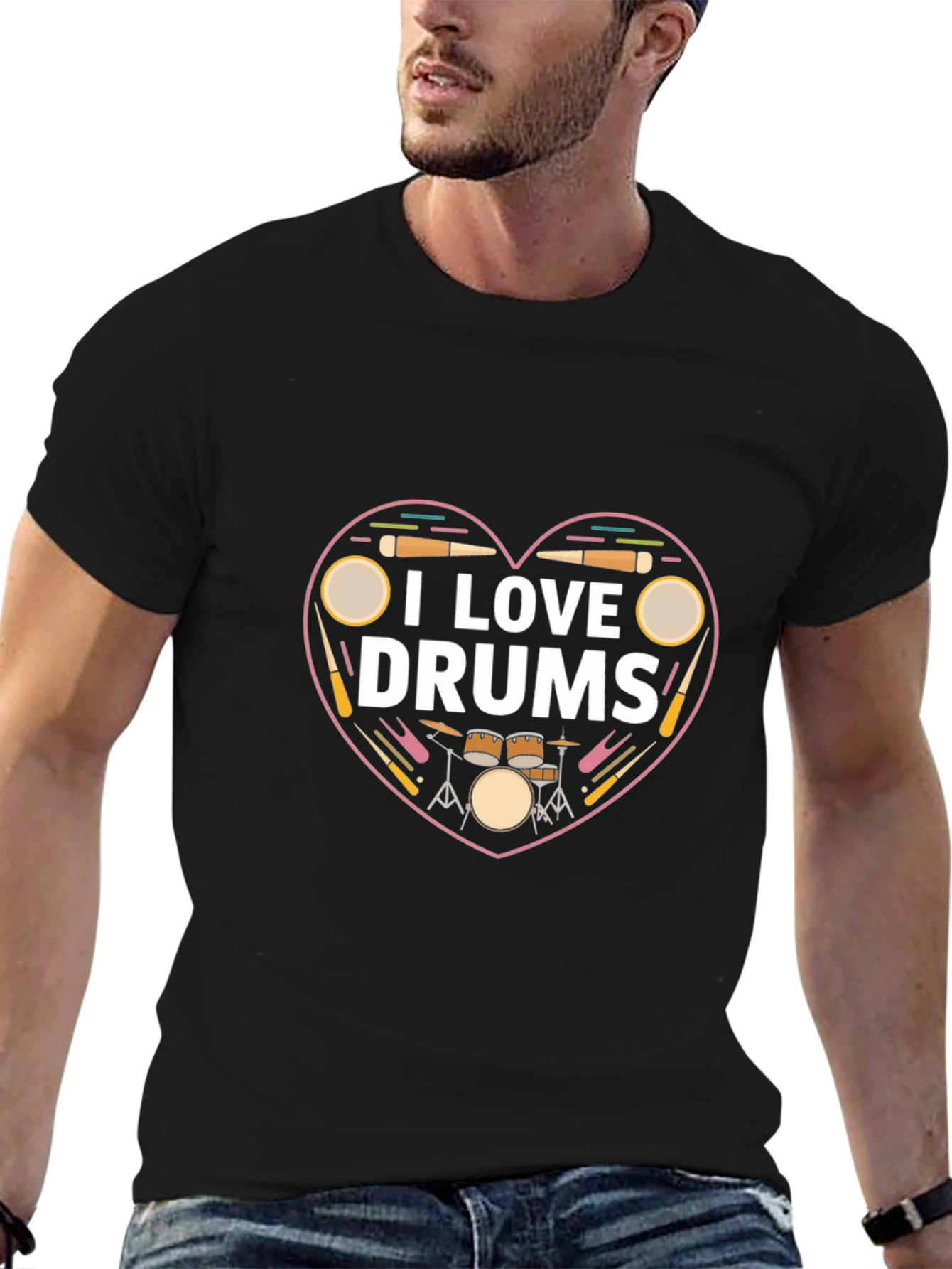 I Love Drums T-Shirt - Musician Heart Tee