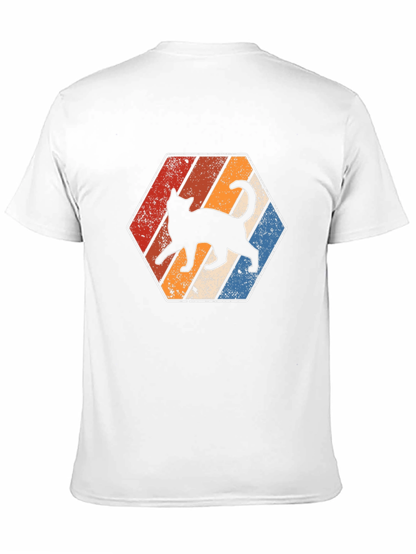 Retro Cat T-Shirt - Vintage Style Hexagon Design