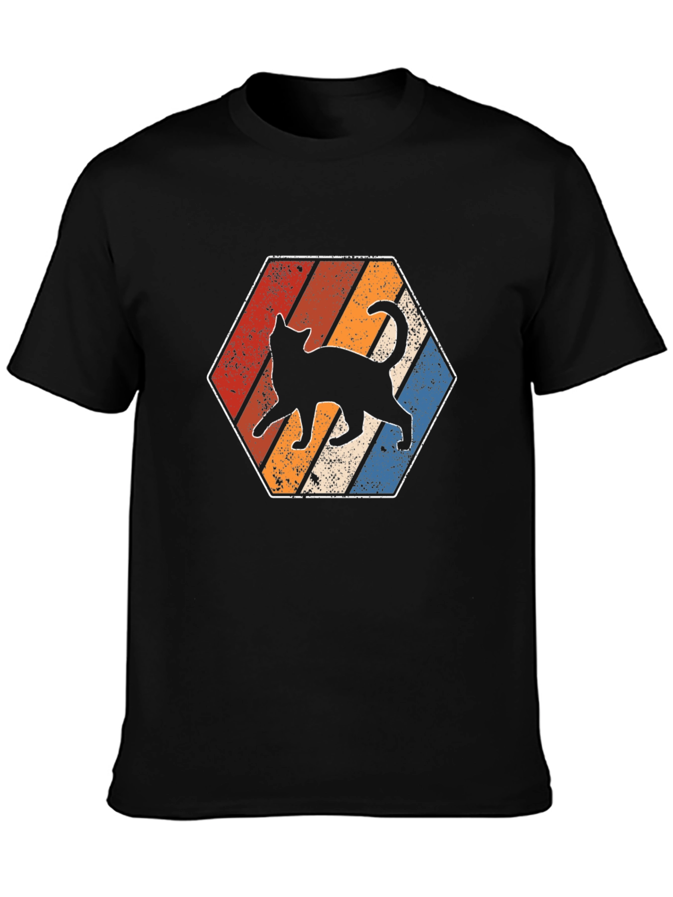Retro Cat T-Shirt - Vintage Style Hexagon Design