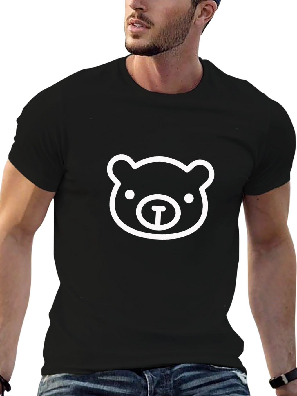 Black T-Shirt with Bear Face Graphic