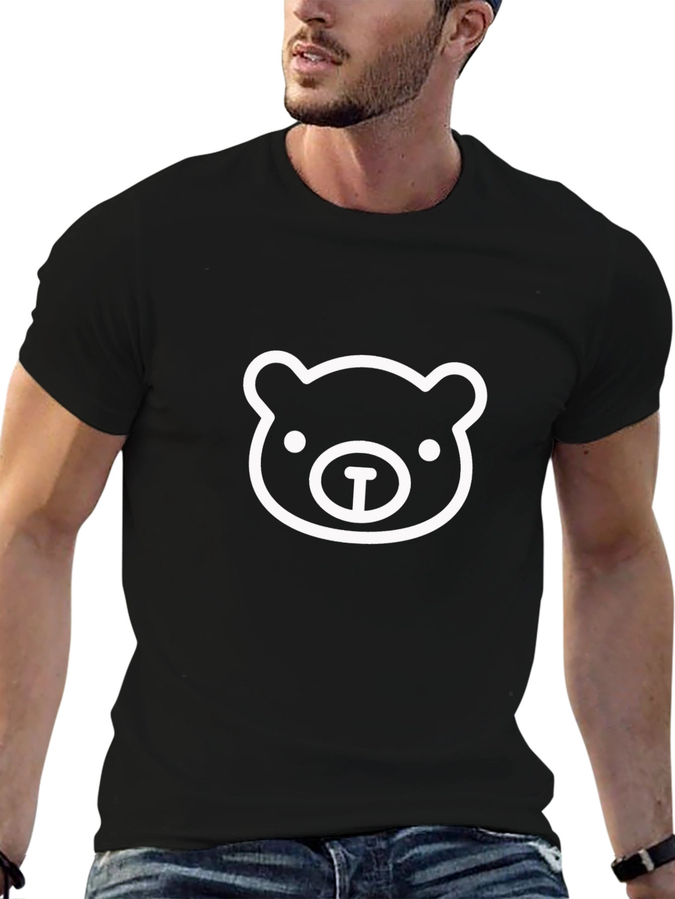 Black T-Shirt with Bear Face Graphic