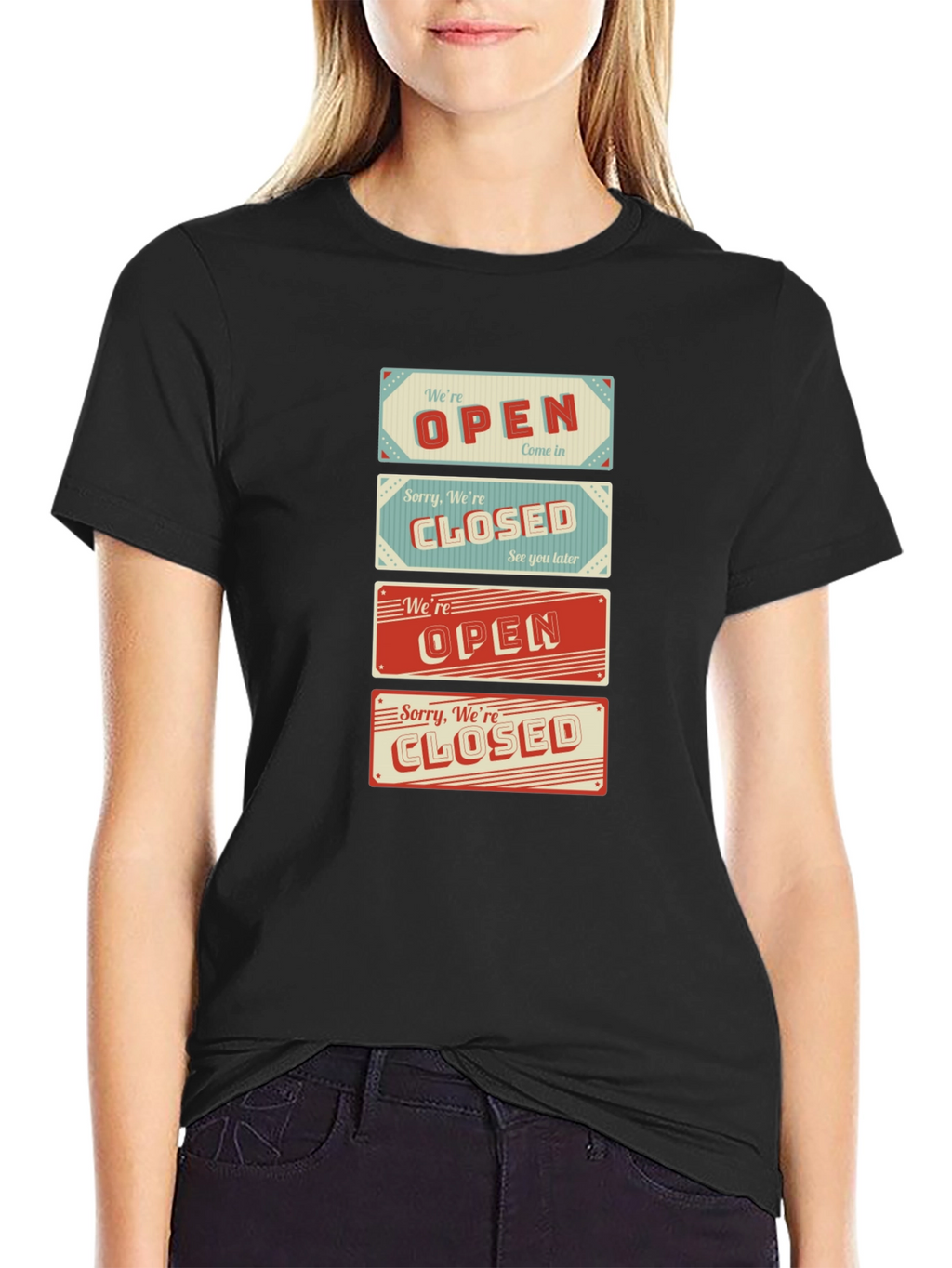 Open/Closed Sign T-Shirt - Novelty Graphic Tee