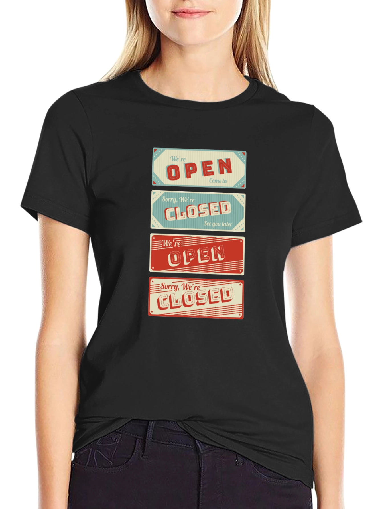 Open/Closed Sign T-Shirt - Novelty Graphic Tee