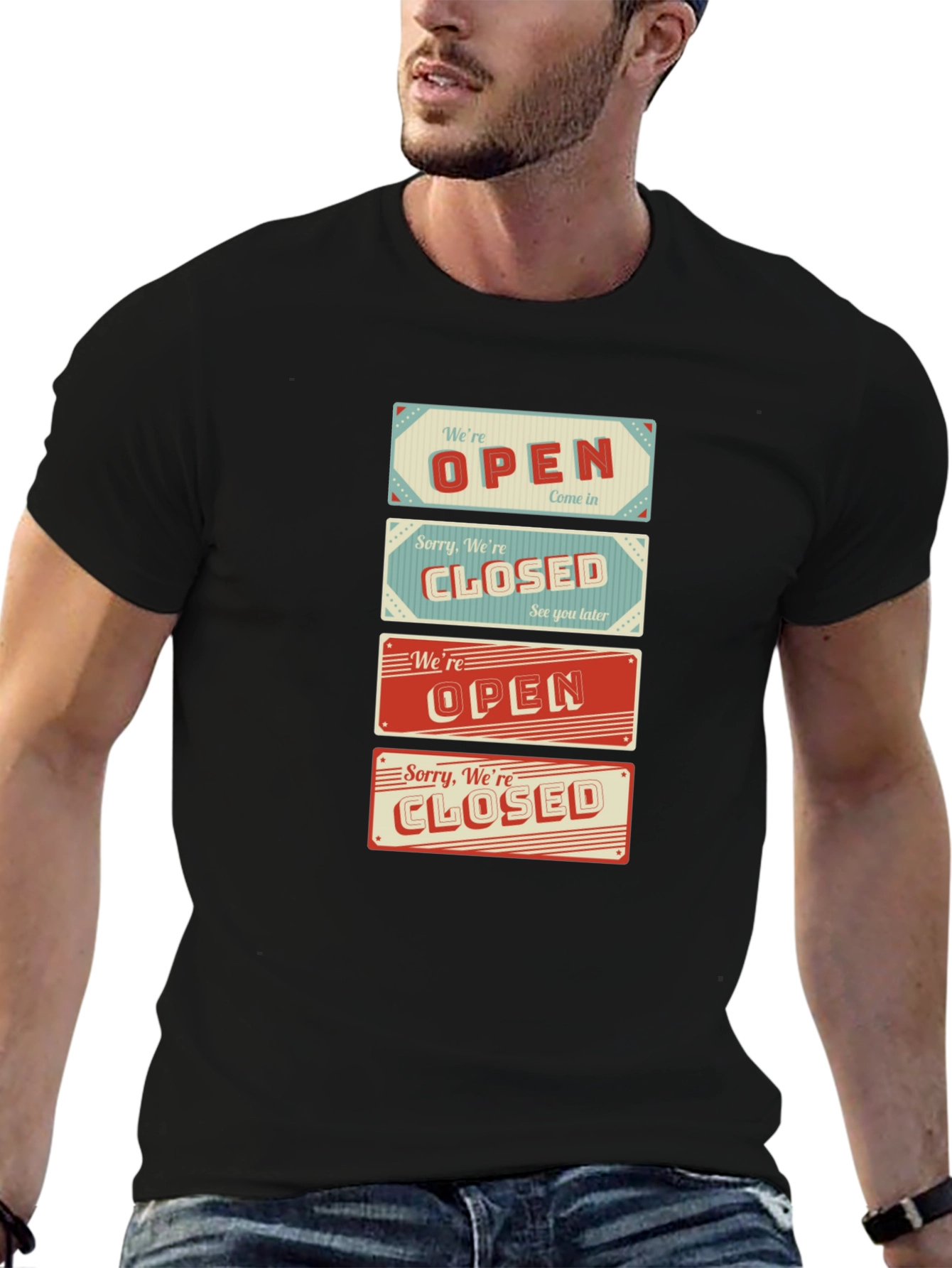 Open/Closed Sign T-Shirt - Novelty Graphic Tee