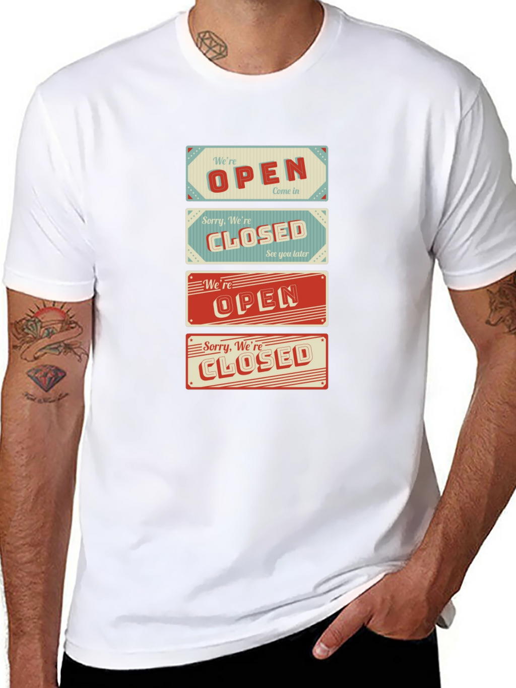 Open/Closed Sign T-Shirt - Novelty Graphic Tee