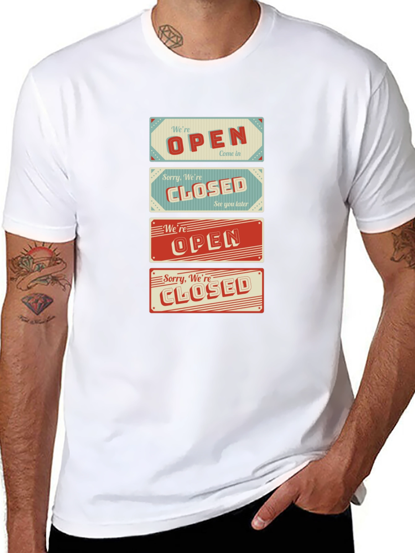 Open/Closed Sign T-Shirt - Novelty Graphic Tee