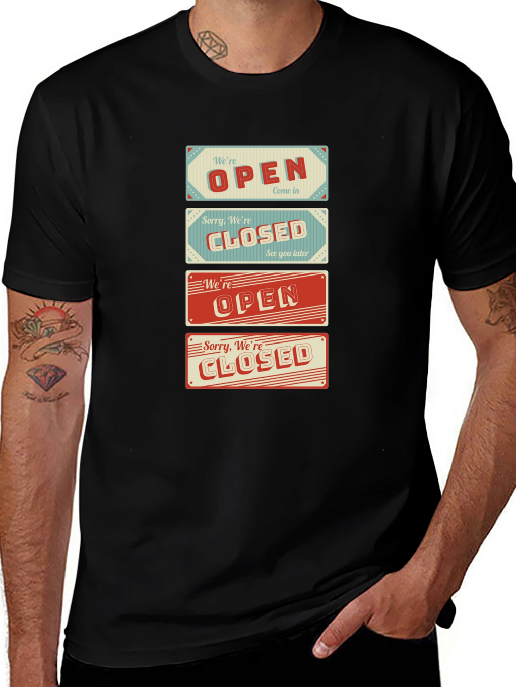 Open/Closed Sign T-Shirt - Novelty Graphic Tee