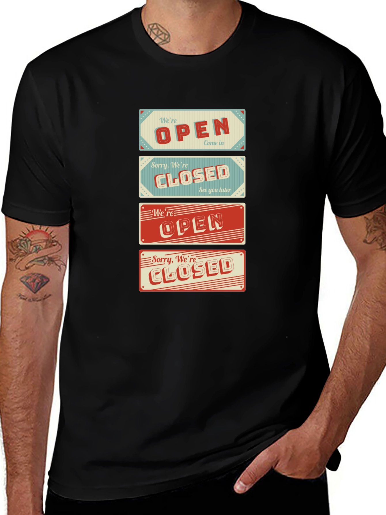 Open/Closed Sign T-Shirt - Novelty Graphic Tee