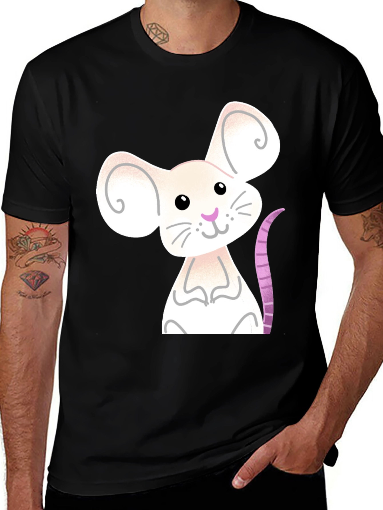 Cute Mouse Graphic Tee - Black Cotton Blend Shirt