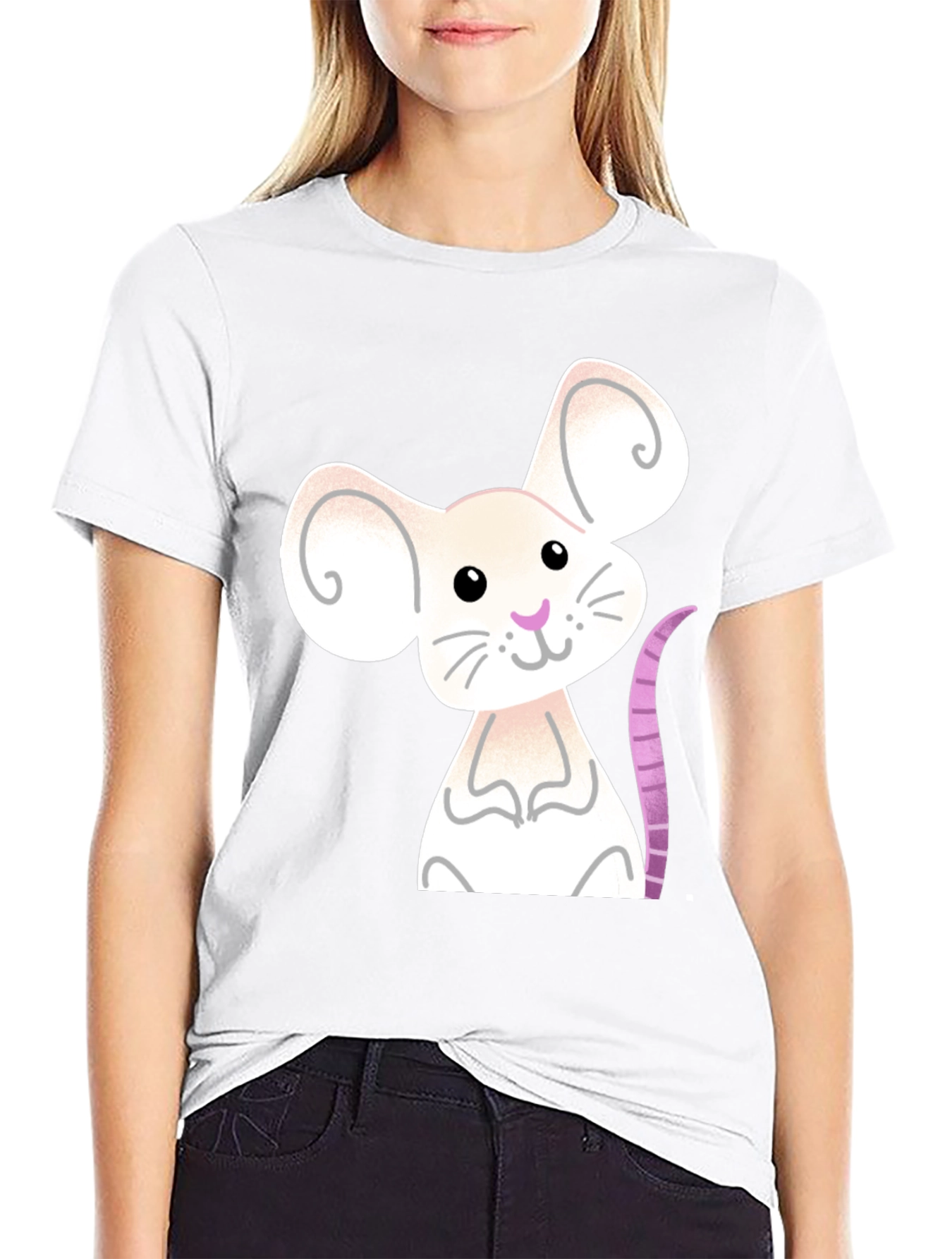 Cute Mouse Graphic Tee - Black Cotton Blend Shirt