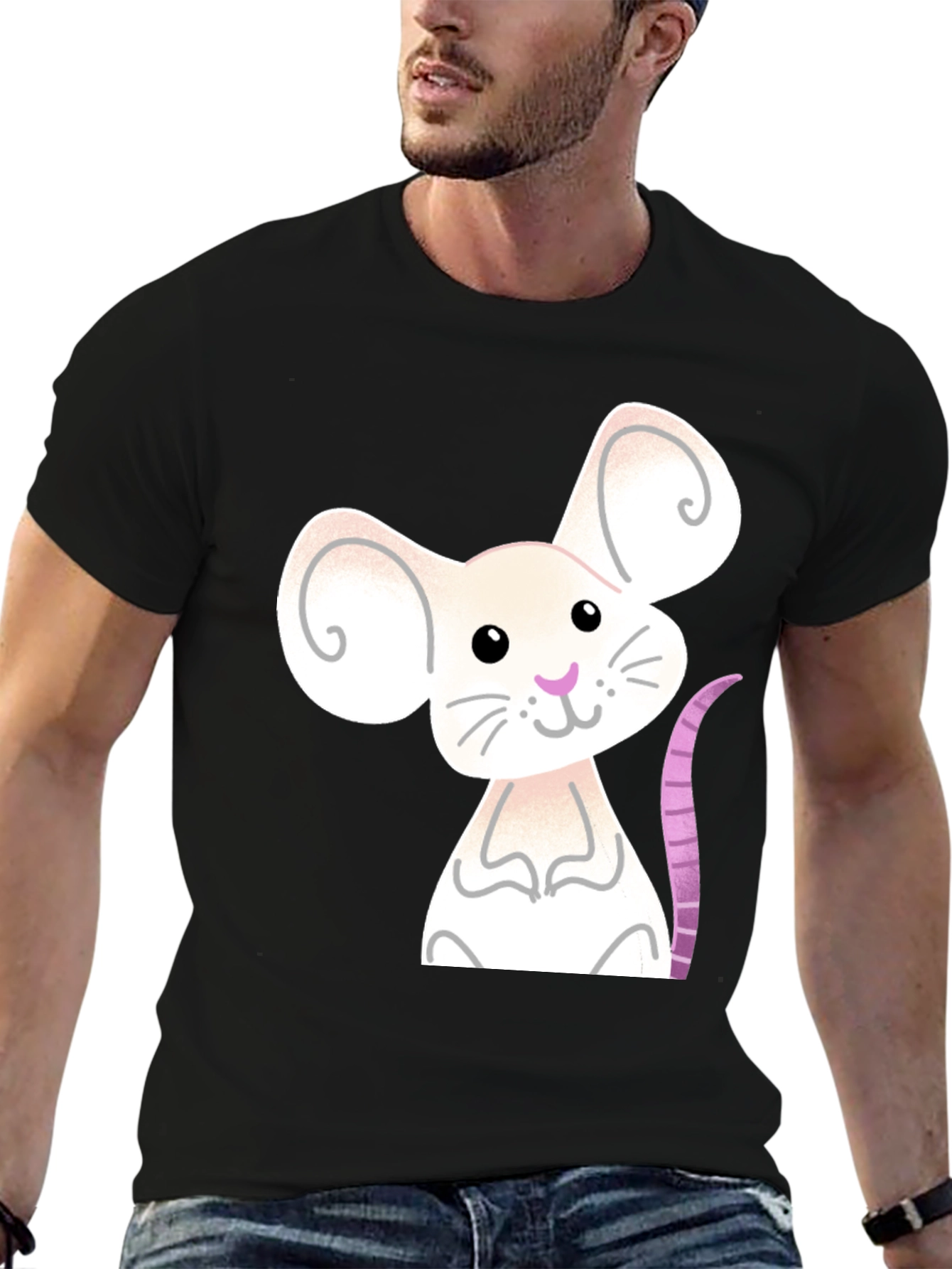 Cute Mouse Graphic Tee - Black Cotton Blend Shirt