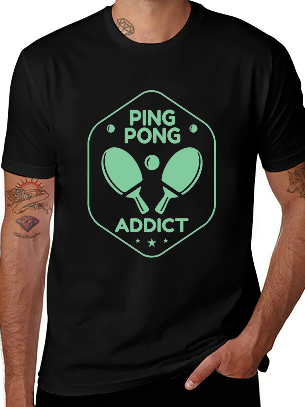 Ping Pong Addict Graphic Tee - Black Cotton T-Shirt