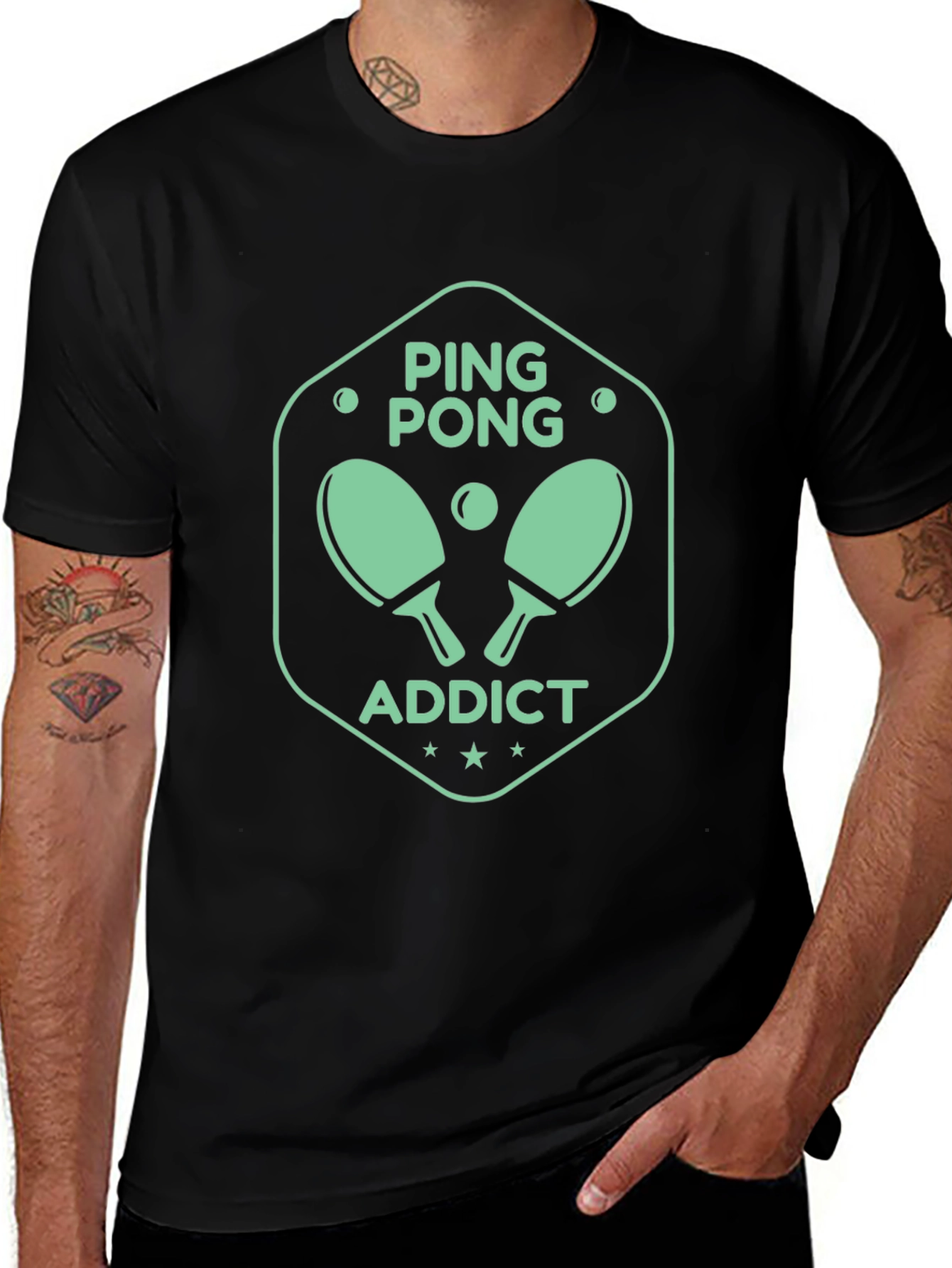 Ping Pong Addict Graphic Tee - Black Cotton T-Shirt