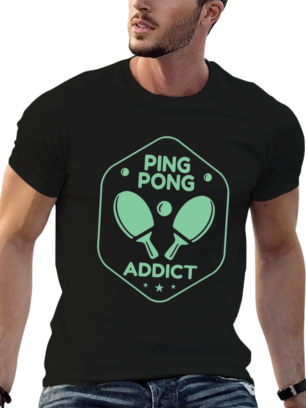 Ping Pong Addict Graphic Tee - Black Cotton T-Shirt