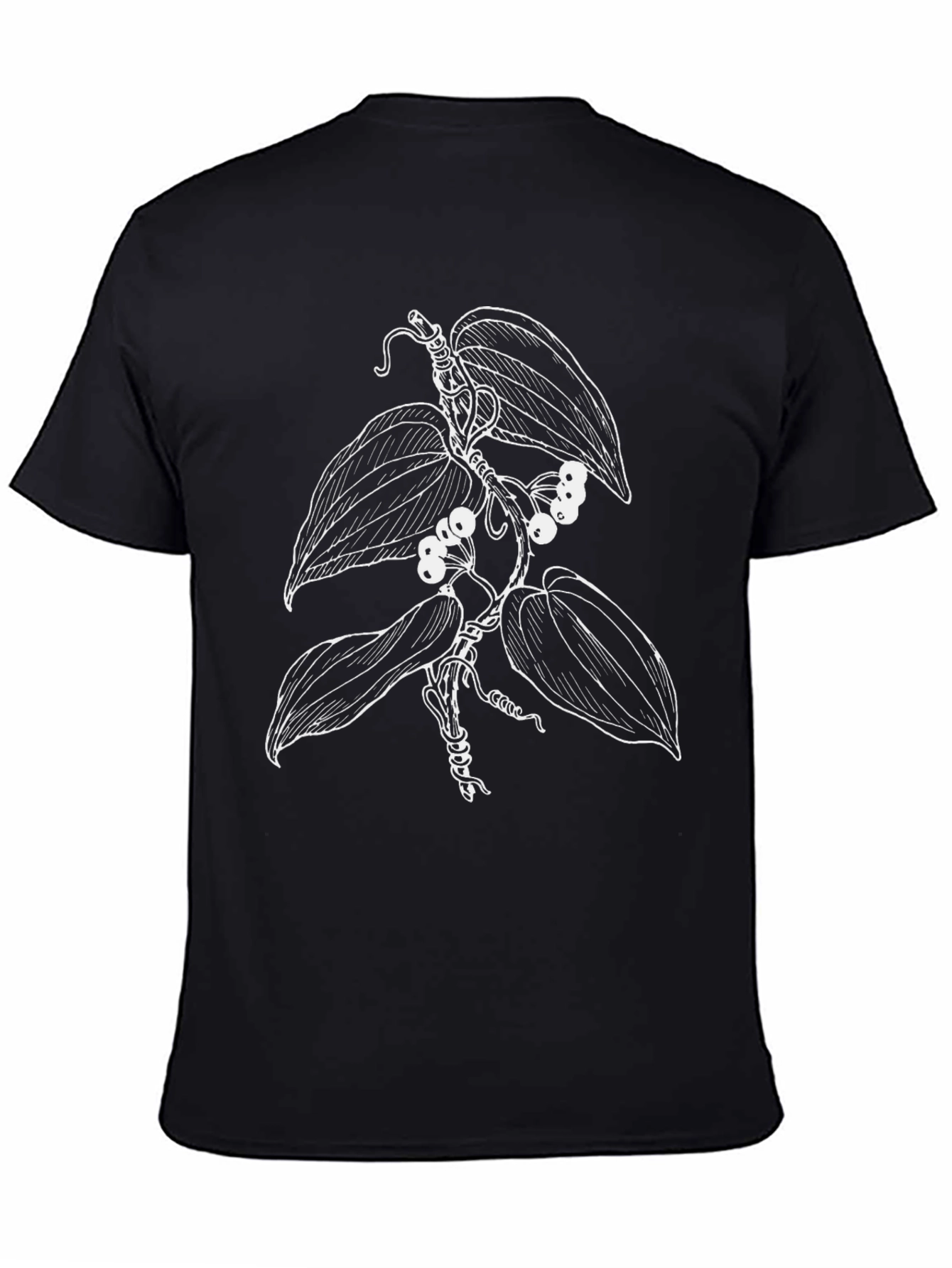 Botanical Vine Graphic Tee - Black Cotton T-Shirt