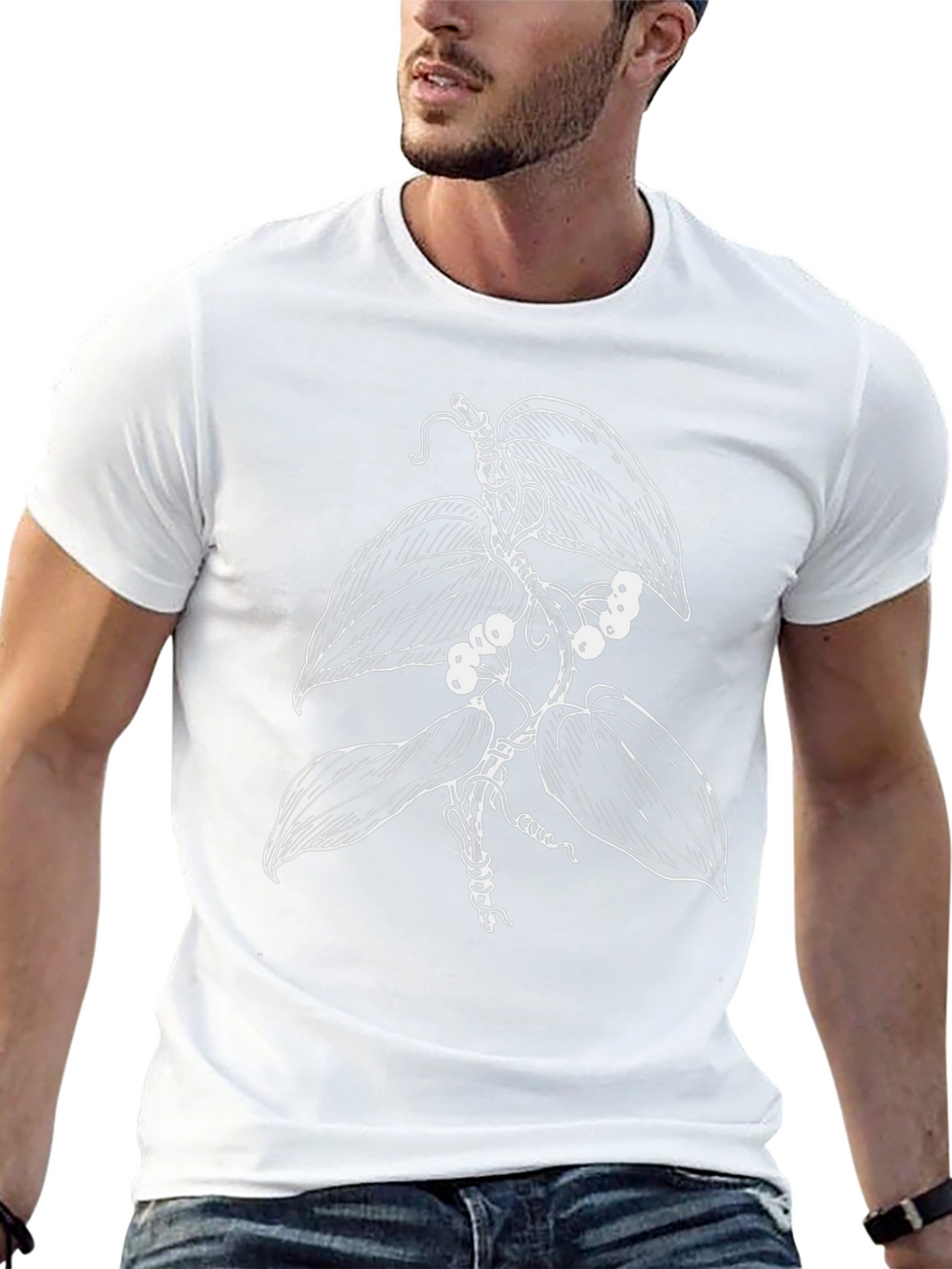 Botanical Vine Graphic Tee - Black Cotton T-Shirt