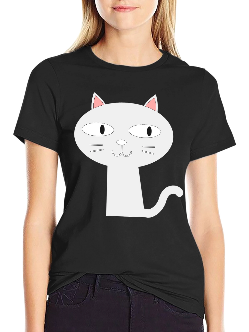 Cartoon Cat Graphic T-Shirt - Black