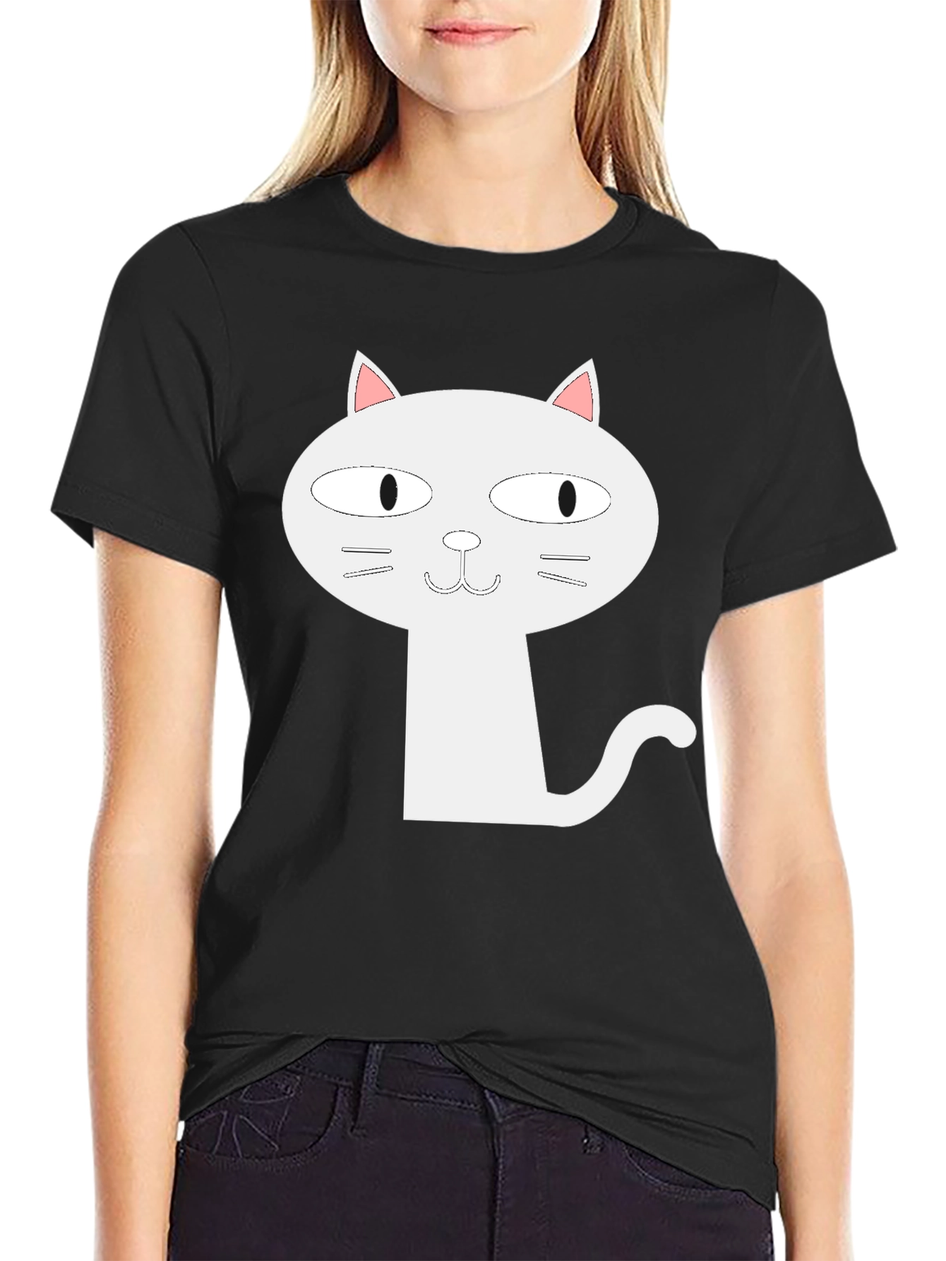 Cartoon Cat Graphic T-Shirt - Black