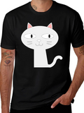 Cartoon Cat Graphic T-Shirt - Black