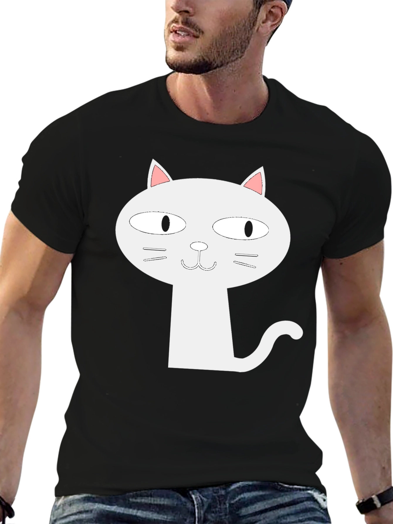 Cartoon Cat Graphic T-Shirt - Black