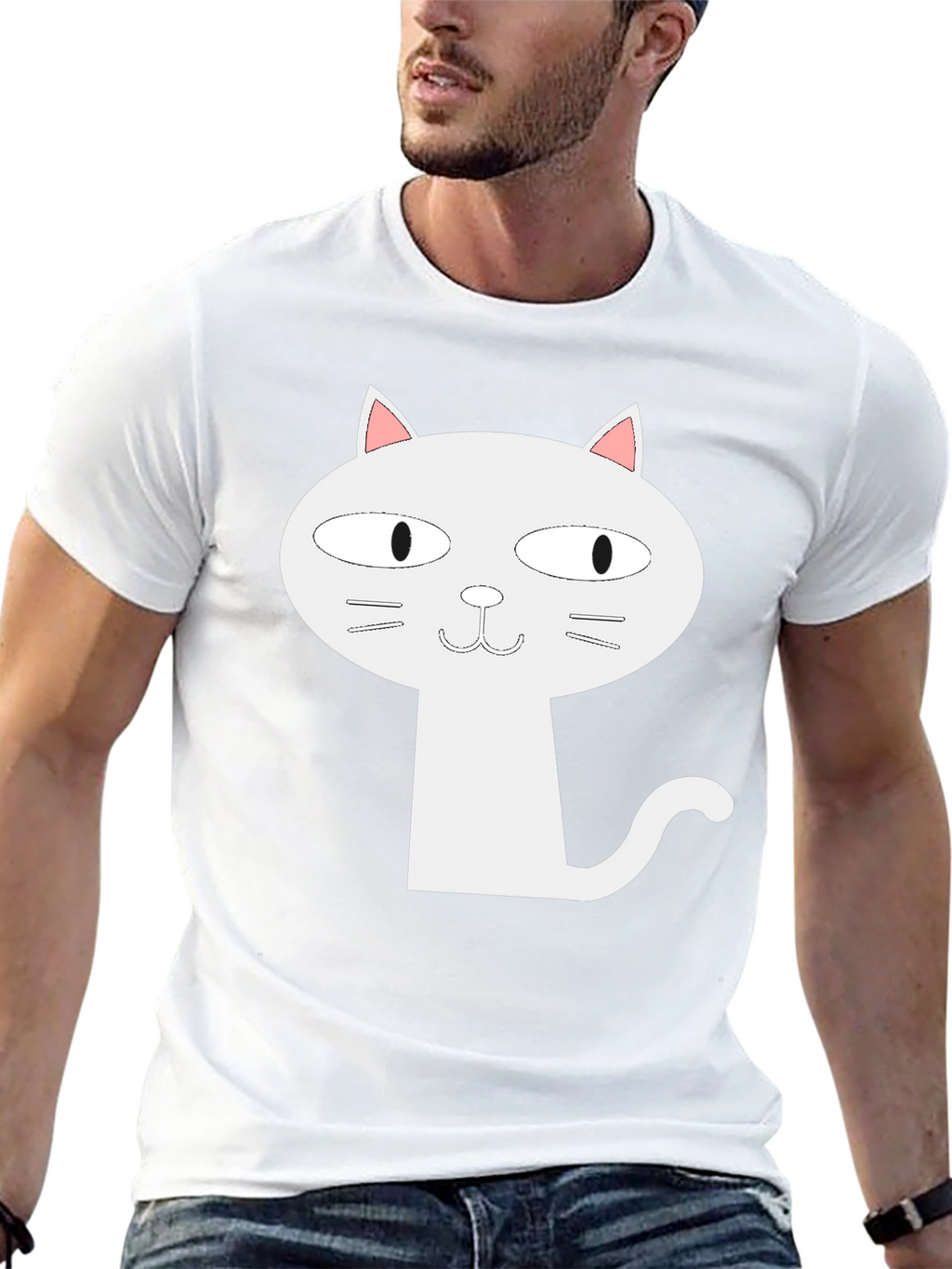 Cartoon Cat Graphic T-Shirt - Black