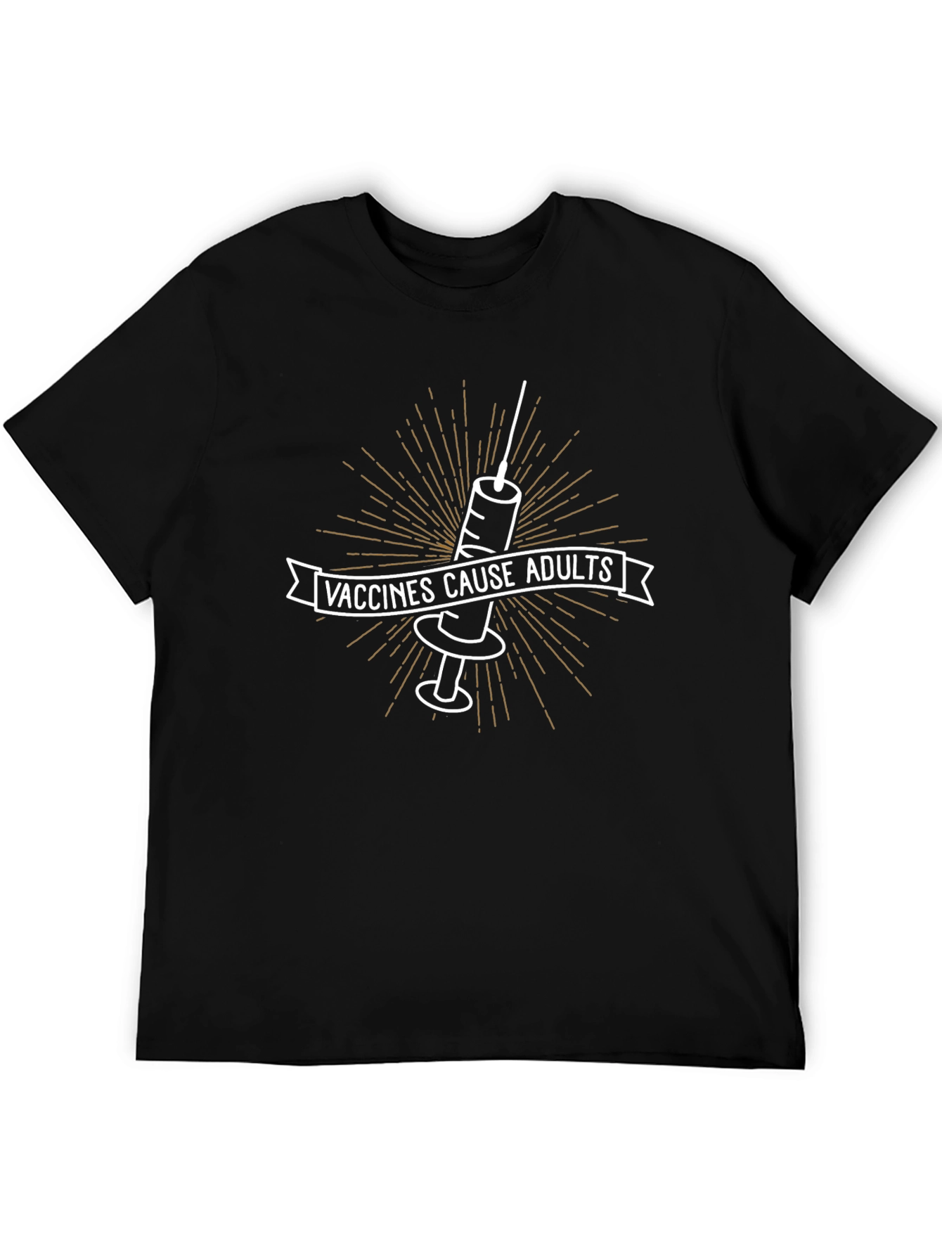 Vaccines Cause Adults Graphic Tee - Black Cotton T-Shirt