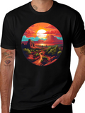 Desert Sunset Graphic Tee - Black Cotton T-Shirt
