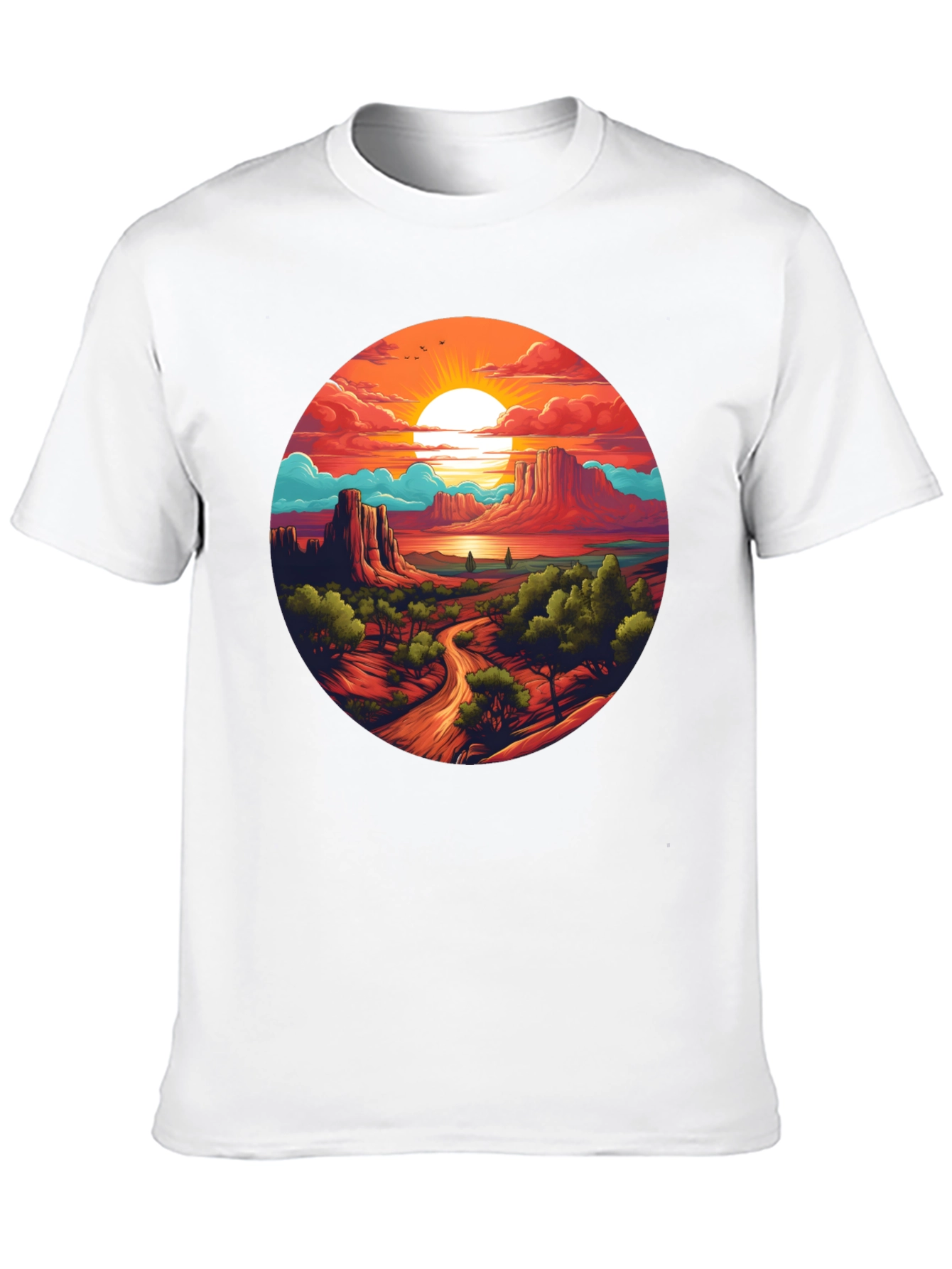 Desert Sunset Graphic Tee - Black Cotton T-Shirt