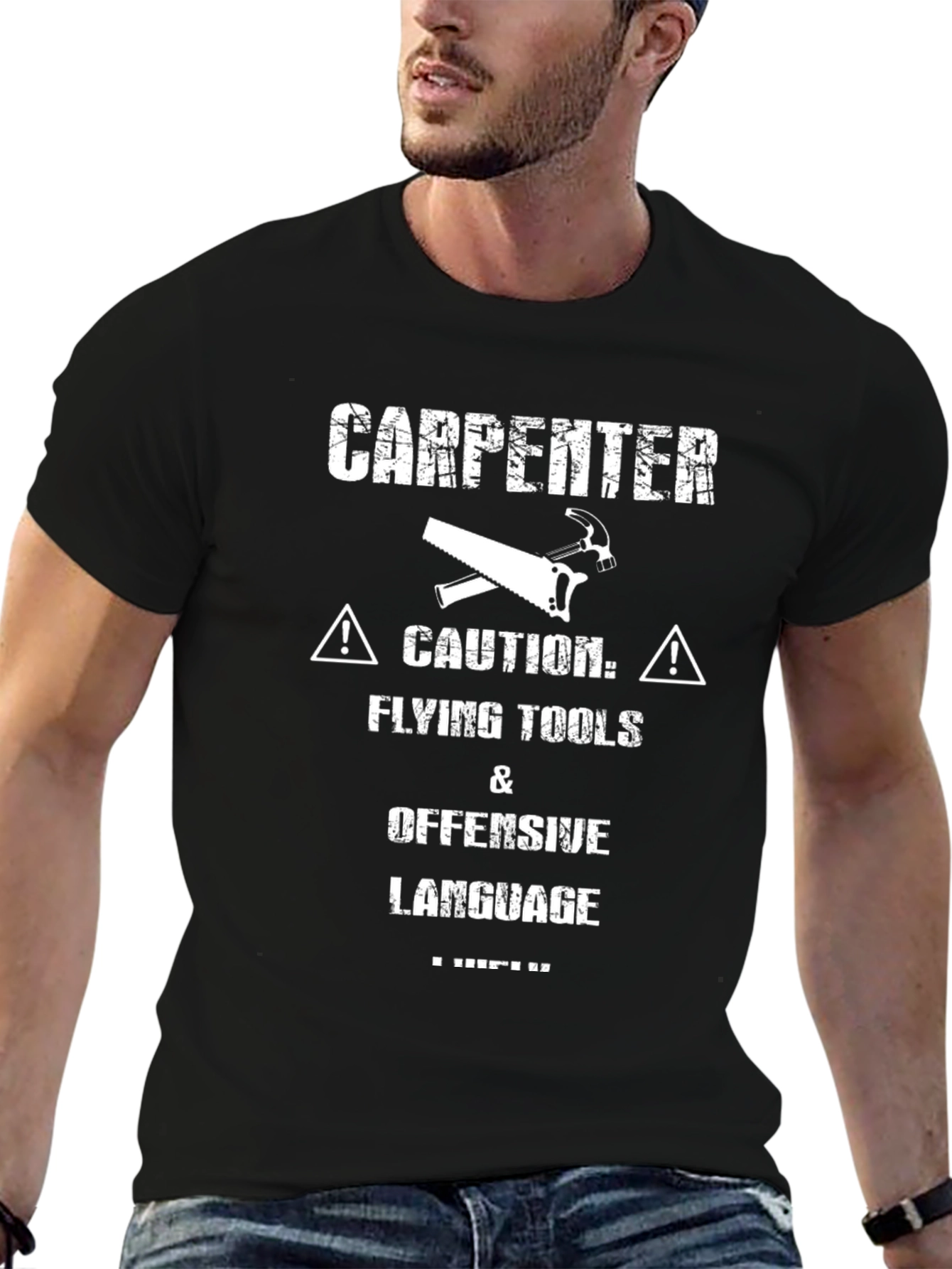 Carpenter Caution Funny Black T-Shirt