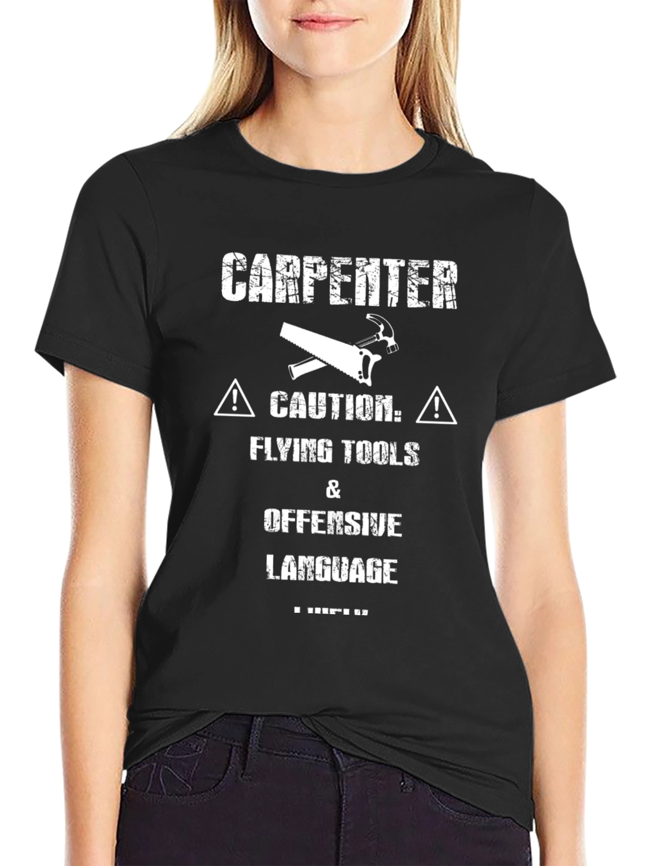 Carpenter Caution Funny Black T-Shirt