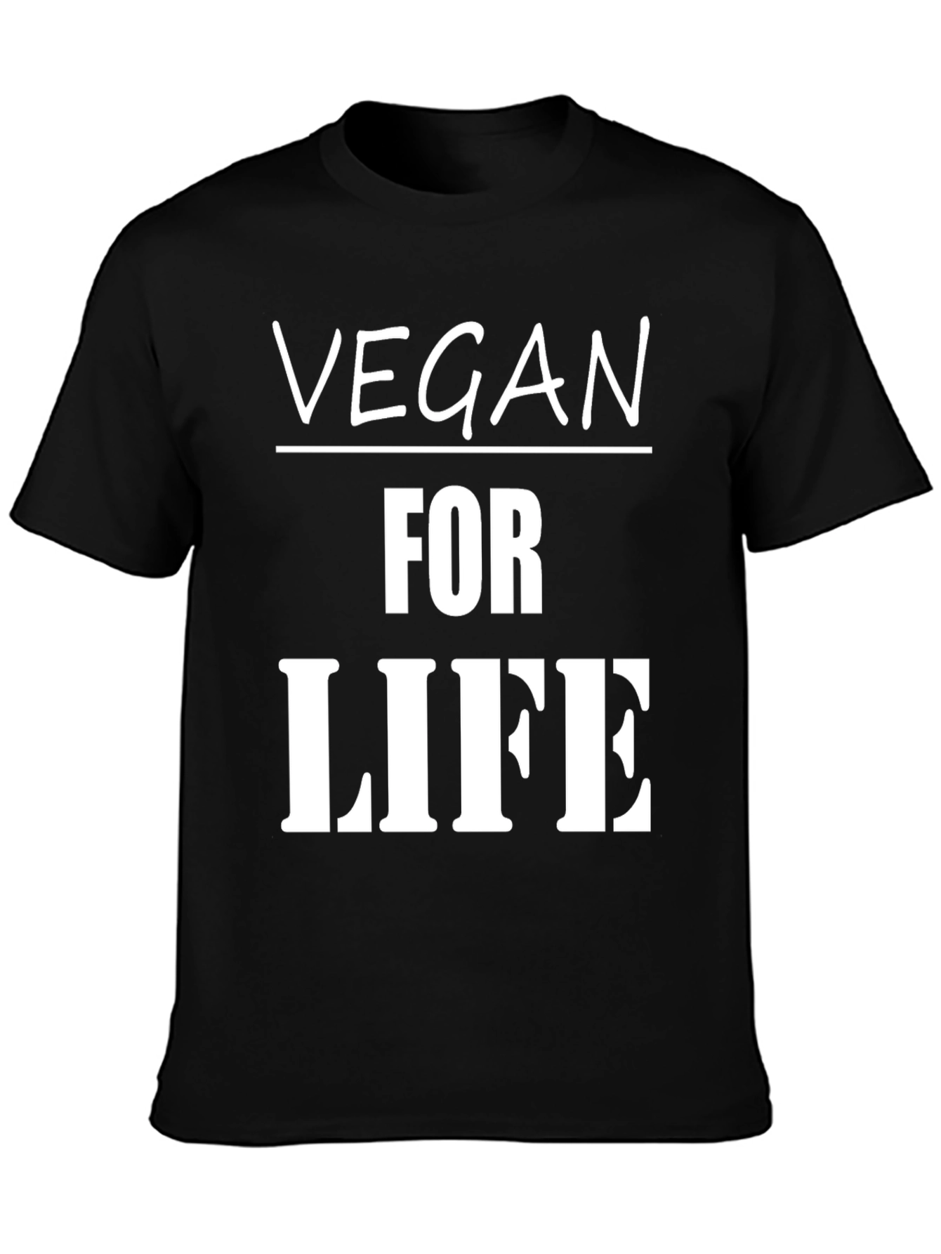 Vegan for Life Graphic Tee - Black Crew Neck T-Shirt