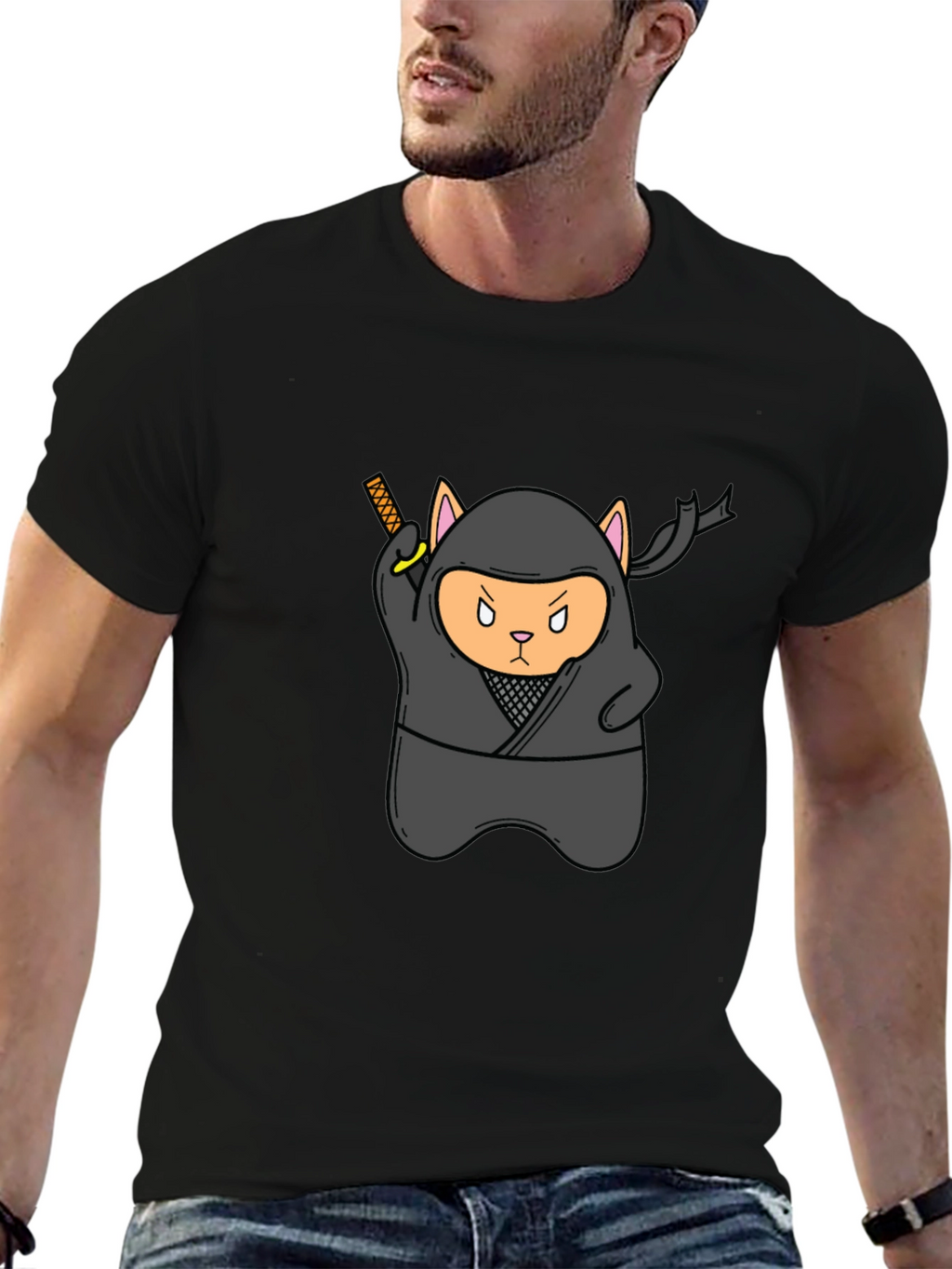 Ninja Cat Black T-Shirt - Stealth Mode Activated!