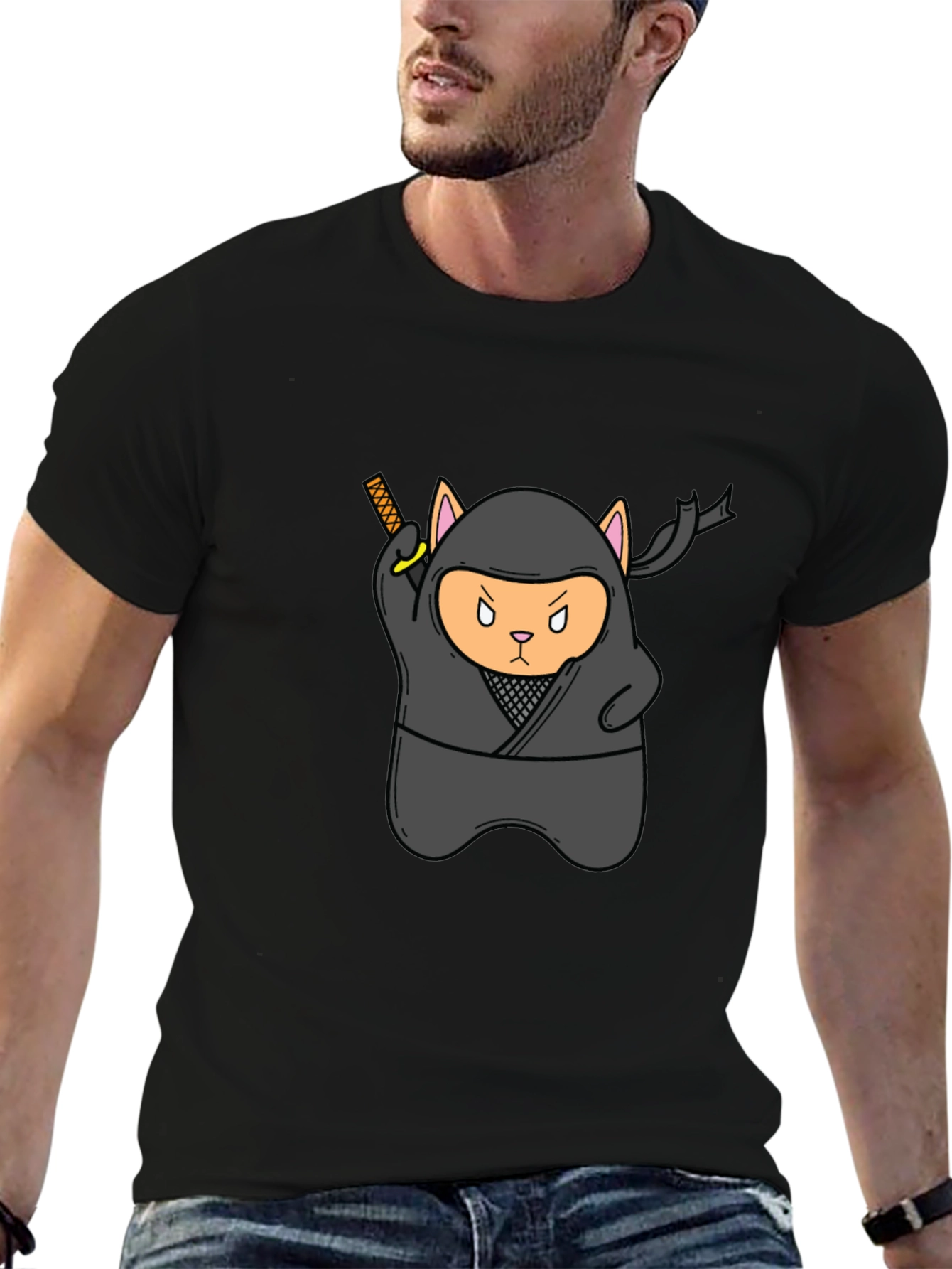 Ninja Cat Black T-Shirt - Stealth Mode Activated!