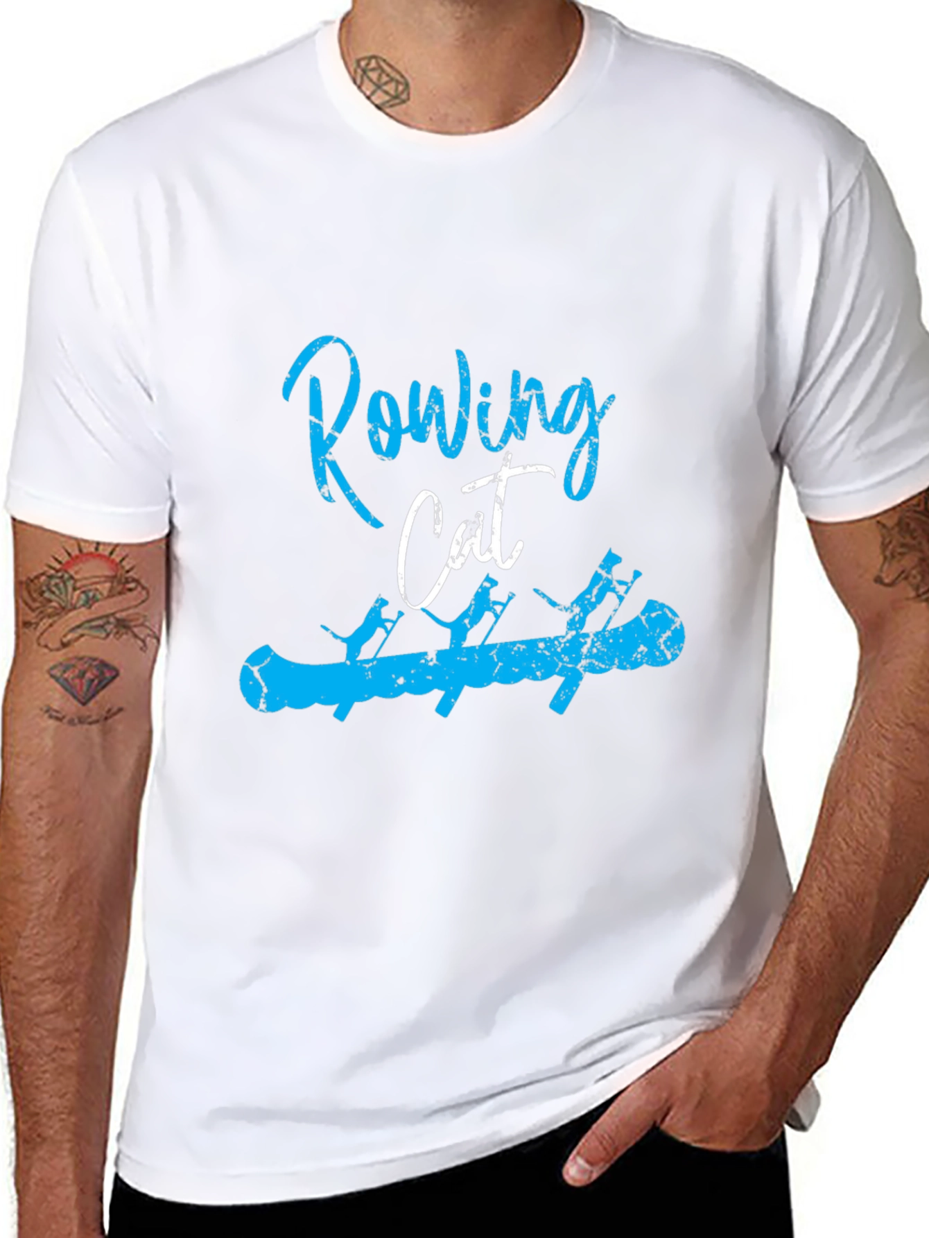 Rowing Cat T-Shirt - Unique Design