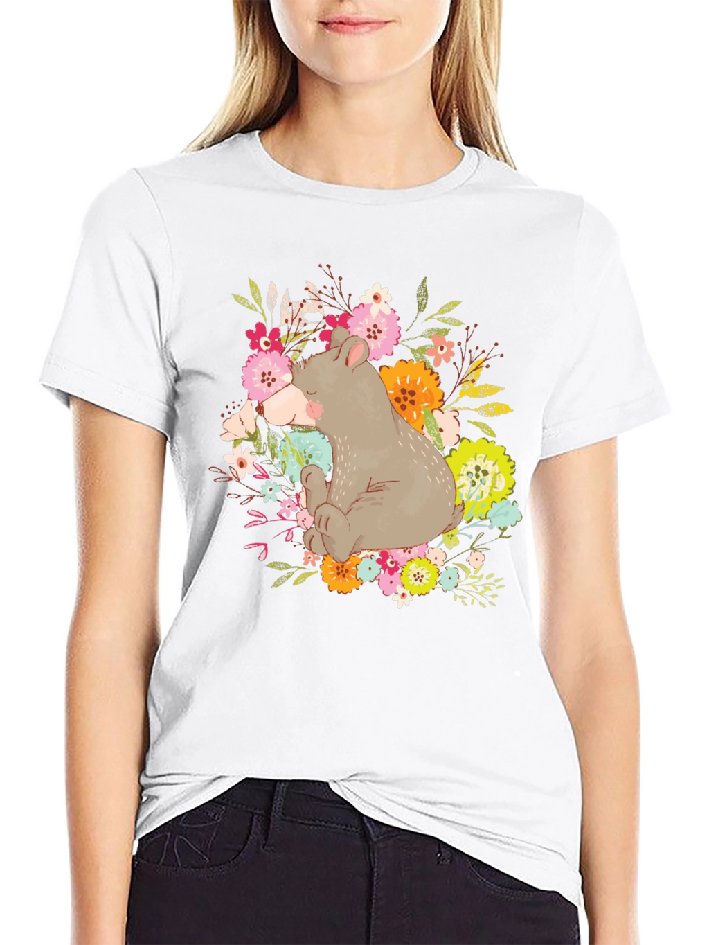 Cute Bear Floral T-Shirt - Unisex Graphic Tee