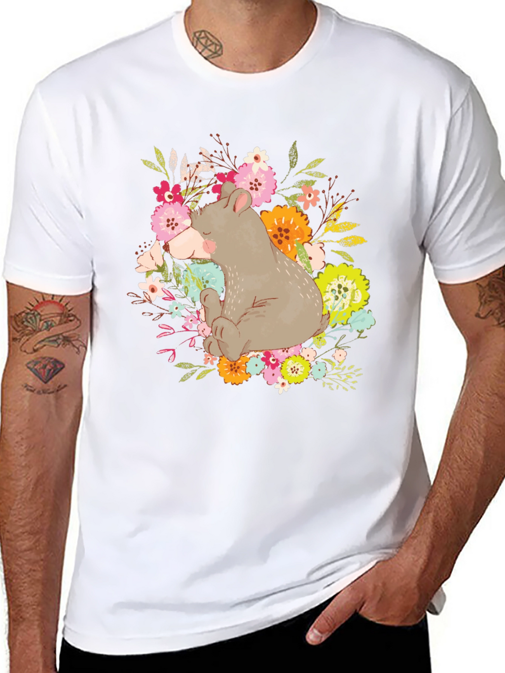 Cute Bear Floral T-Shirt - Unisex Graphic Tee