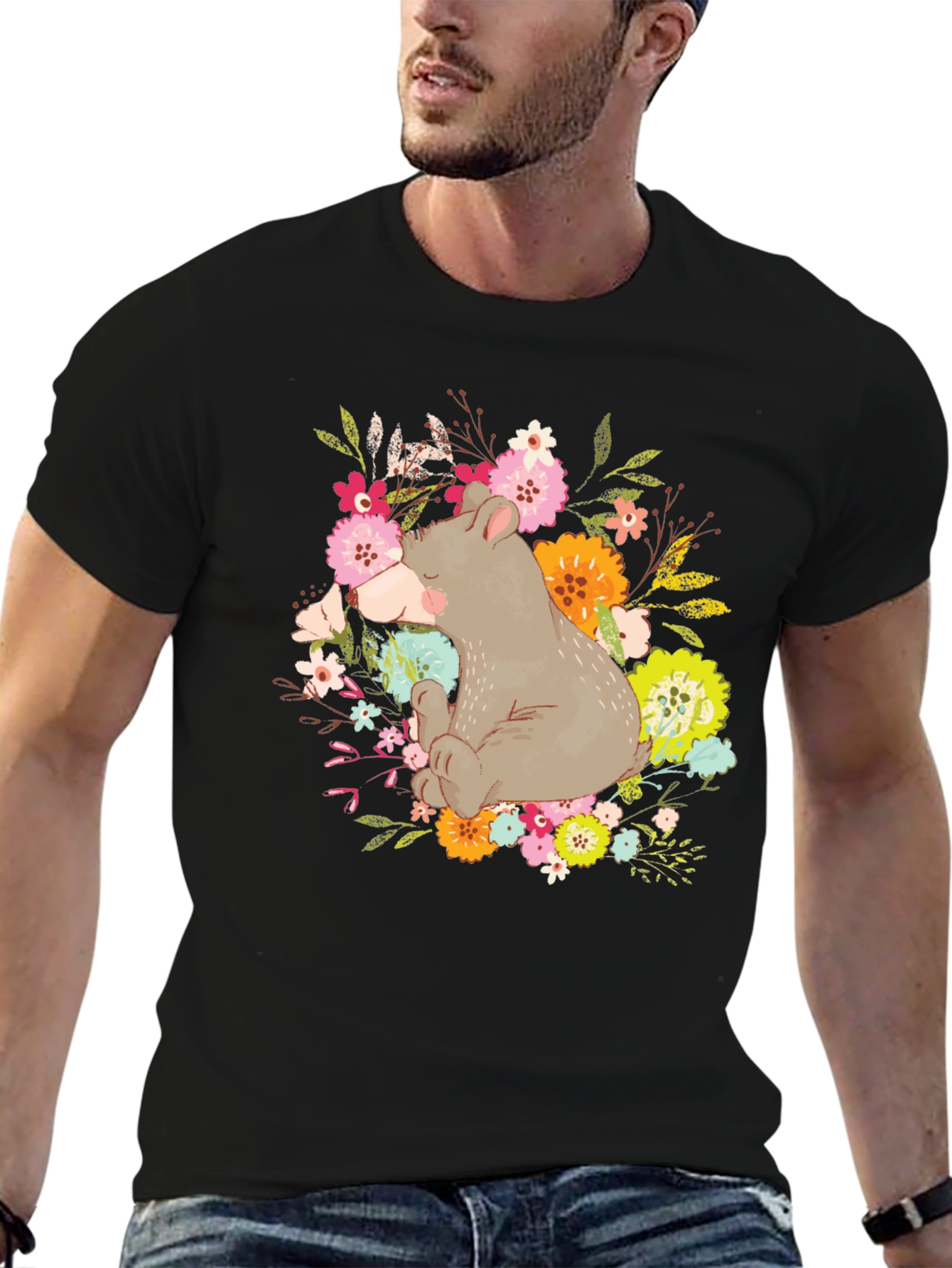 Cute Bear Floral T-Shirt - Unisex Graphic Tee